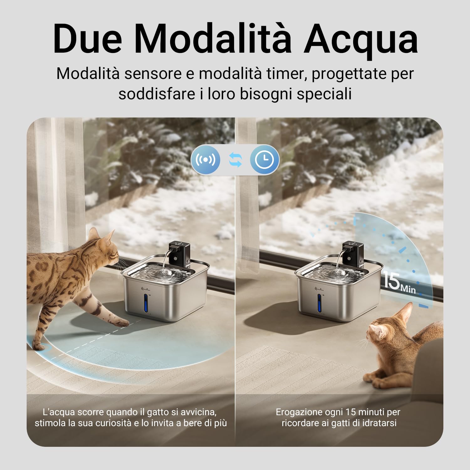DownyPaws Fontanella per Gatti in Acciaio Senza Fili a Batteria, Fontana Gatto con Sensore di Movimento, 3L Fontanella Acqua Gatto e Lavabile in Lavastoviglie, Nero