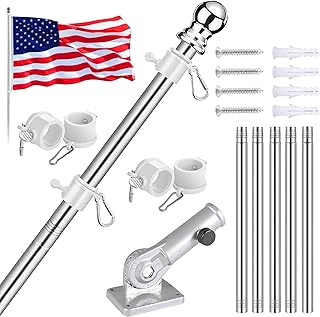 6FT Flag Pole Kit - Flag Poles for Outside with 180 Degree Adjustable Bracket, Heavy Duty Flag Pole Bracket Stainless Steel Portable Adjustable Flag Pole Kit for Truck Porch Garden Yard House