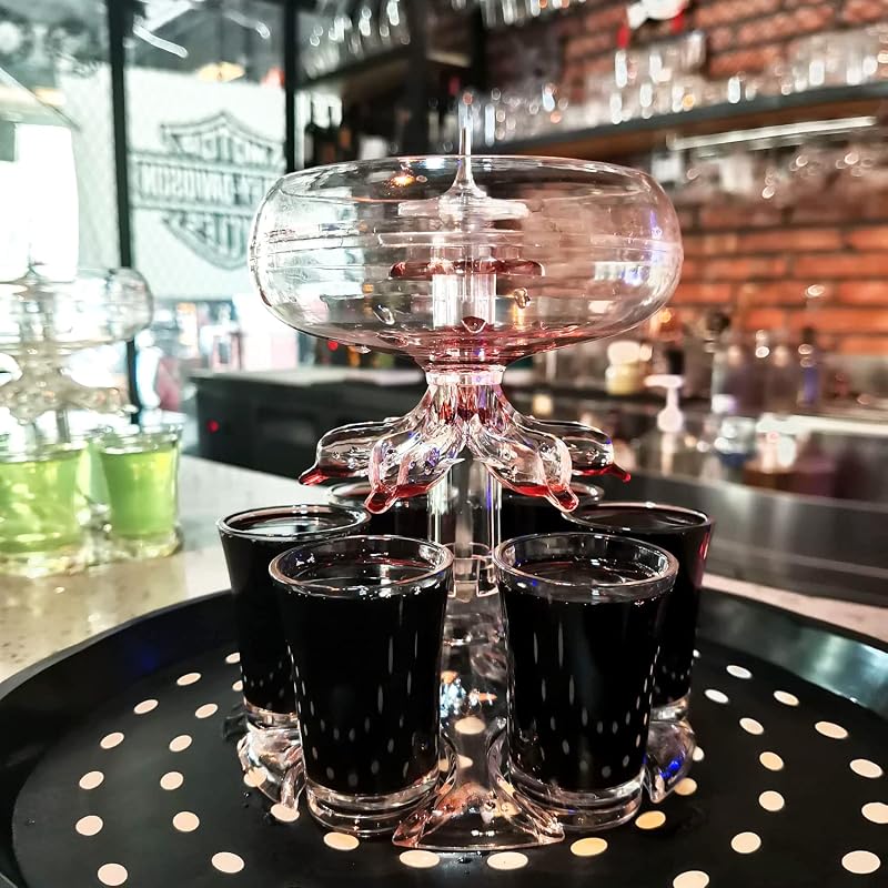 Transplant LED Italadagoló Szett 6 Pohárral - Mágneses Pörgettyűvel, 18 Fényeffekttel - Vodka, Whisky, Tequila Adagoló Parti Kellék 4cl Poha