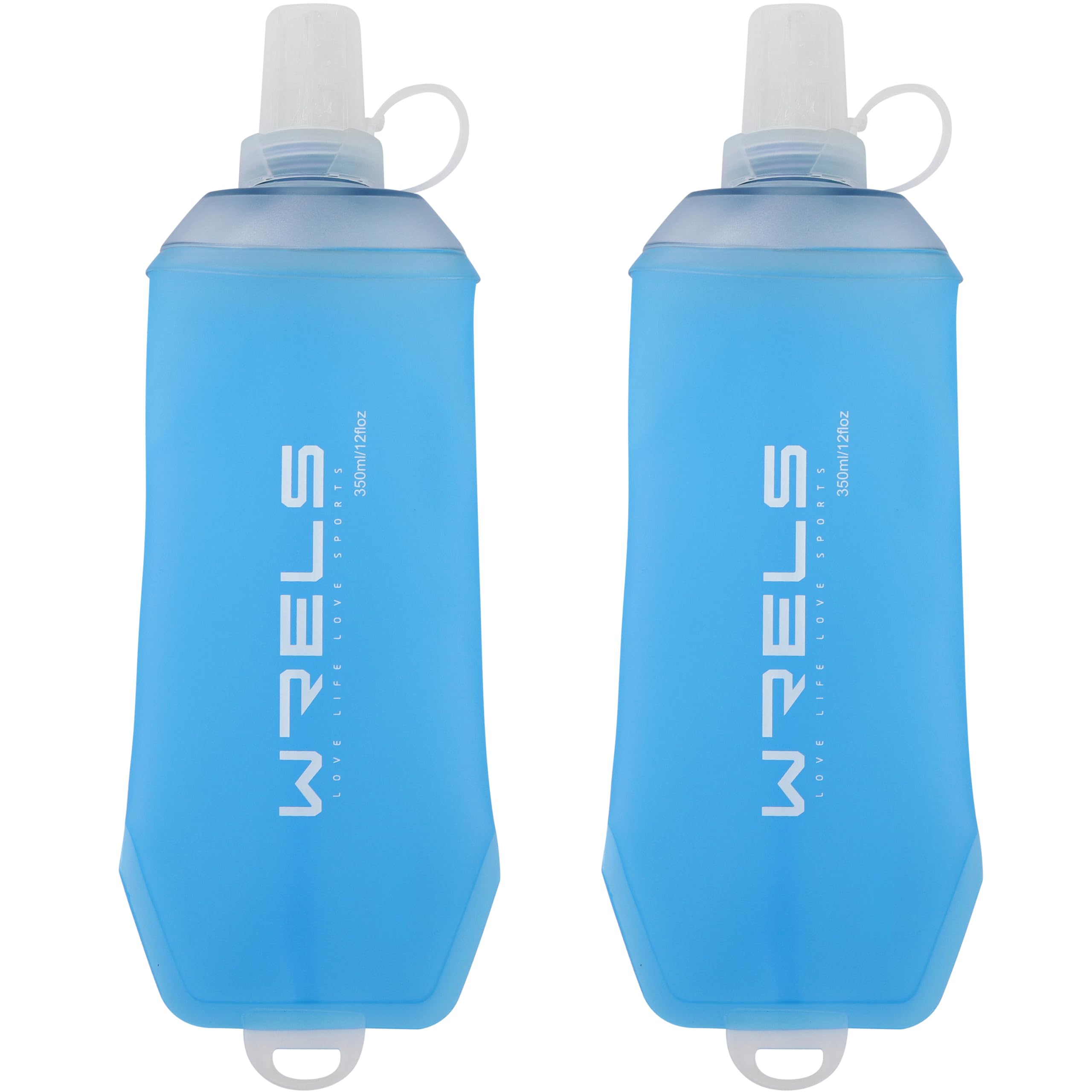 WRELS 200ml/350ml/500ml Collapsible Soft Flask,BPA Free Folding Soft Water Bottle with Hanging Ring,Lightweight TPU Hydration Flask for Running Marathon Cycling Hiking(350ml-2 Packs)