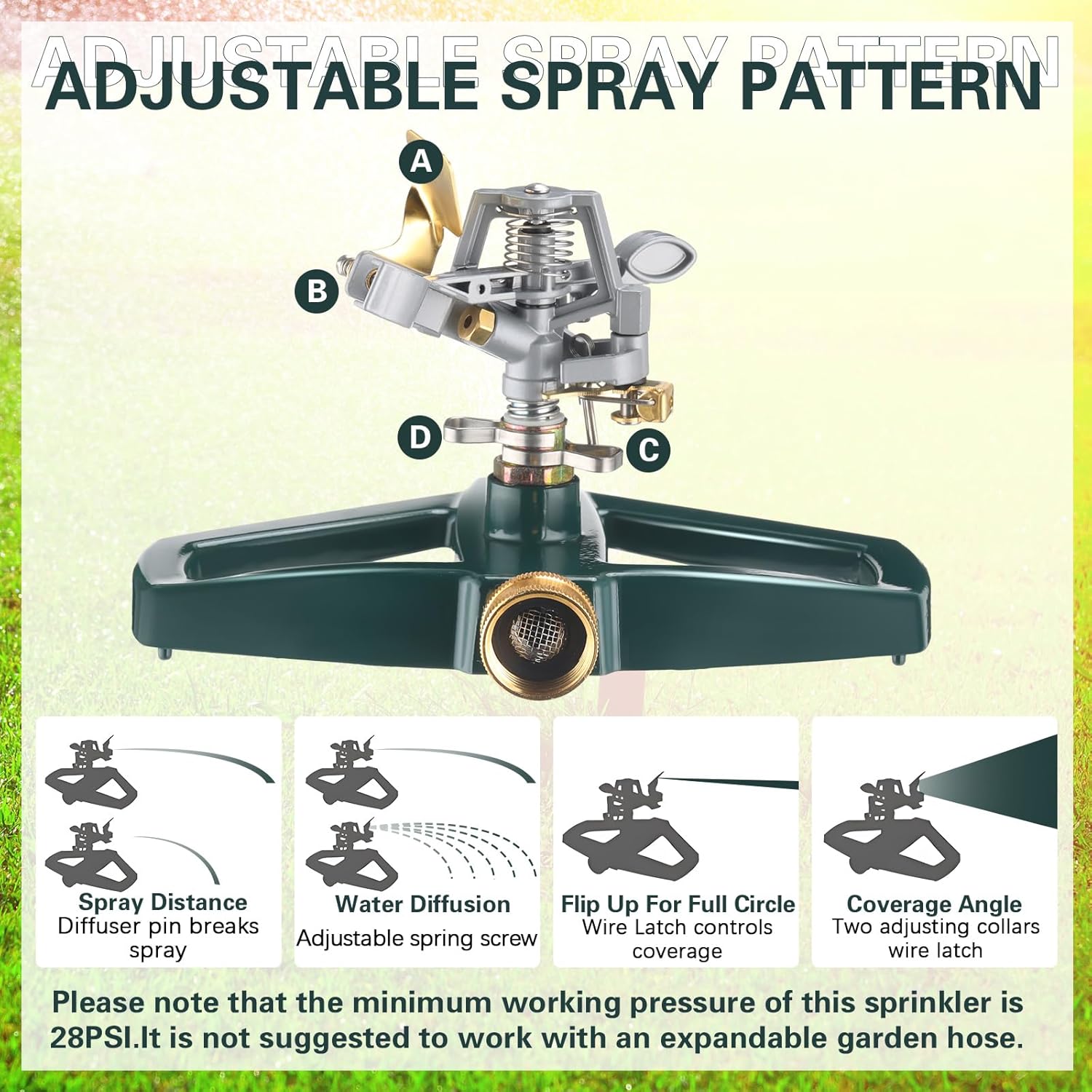 3セット 芝生スプリンクラー ウォータースプリンクラー 芝生ホーススプリンクラー メタルベース 脈動インパクトスプリンクラー 高耐久