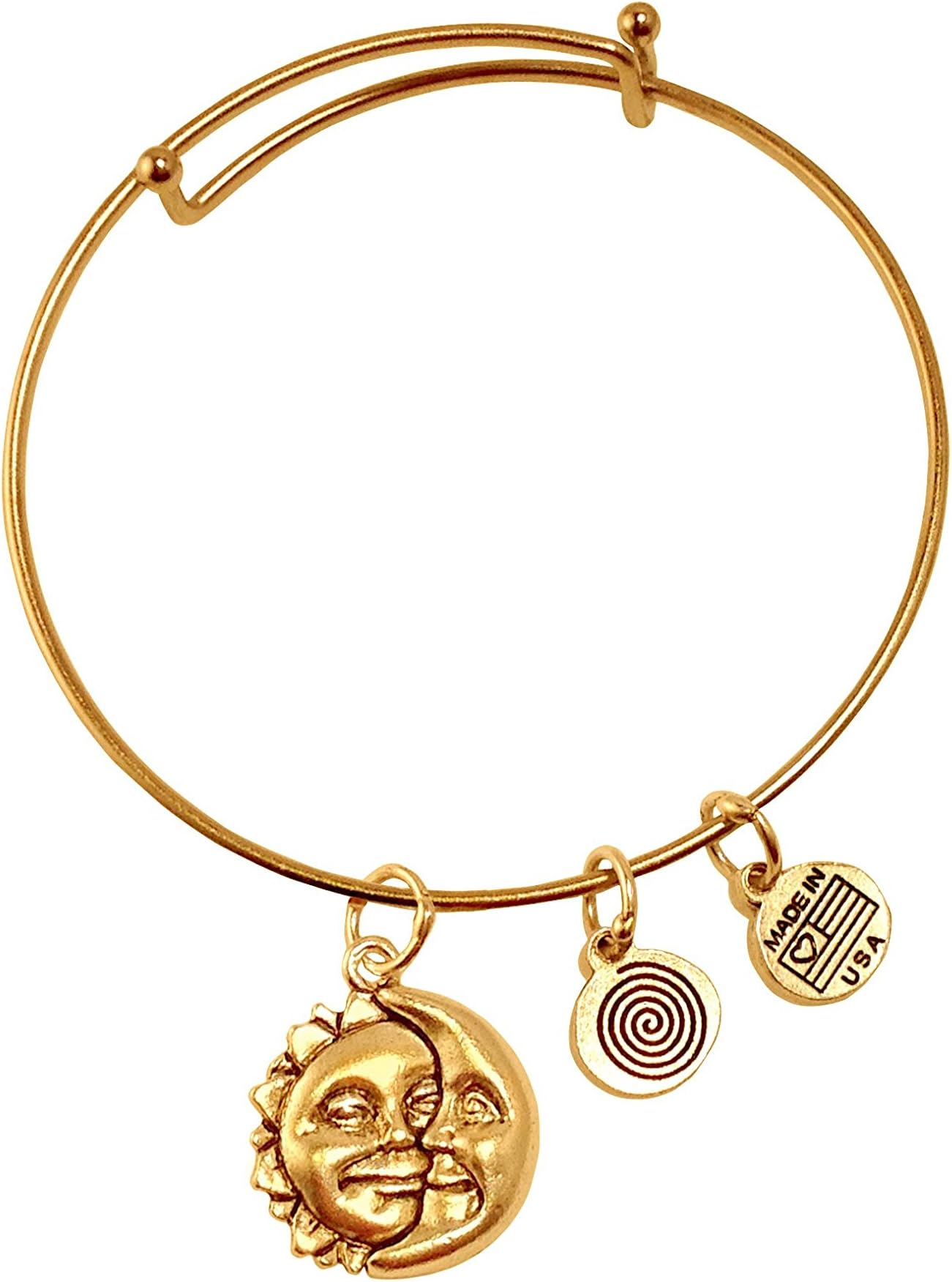 Sun and Moon Gold Bangle Bracelet