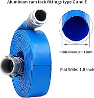 Vista 2 de Manguera de descarga plana de PVC de 1 pulgada x 50 pies con accesorios de aluminio Camlock C y E, montaje de bloqueo de leva, conjunto de manguera