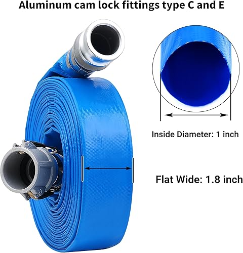 Vista 36 de Manguera de descarga plana de PVC de 2 pulgadas x 100 pies con accesorios de aluminio Camlock C y E, accesorio de bloqueo de leva tipo F incluido