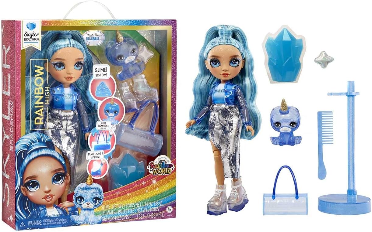 Fashion Doll with Slime Kit & Pet - Skyler (Blue) - 28 cm Twinkle Doll with Glitter Deer DIY, Magic Pet and Fashion Accessories - Children's Toy - Ages 4-12 Years