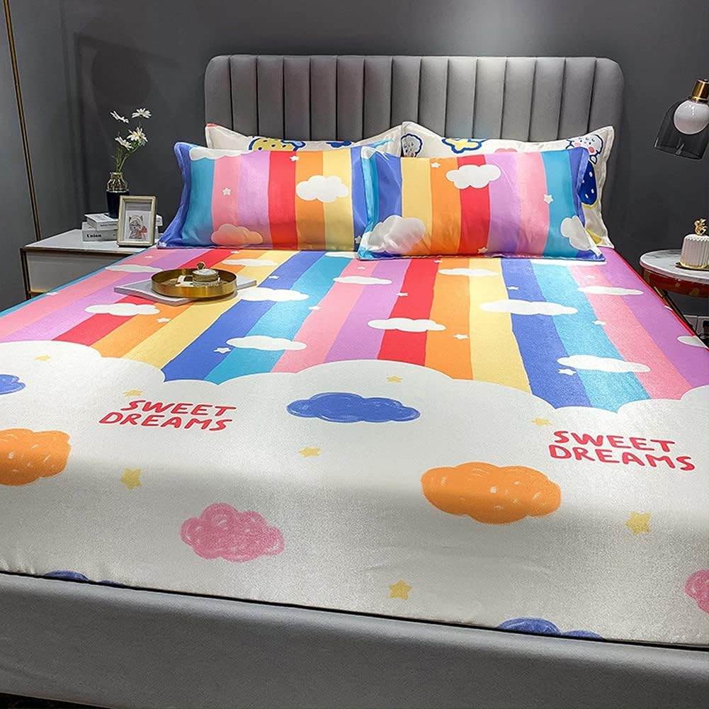 Cartoon Washable Ice Silk Mat Three-piece Folding Soft for Children Single Air Conditioning(1.5m Bed)