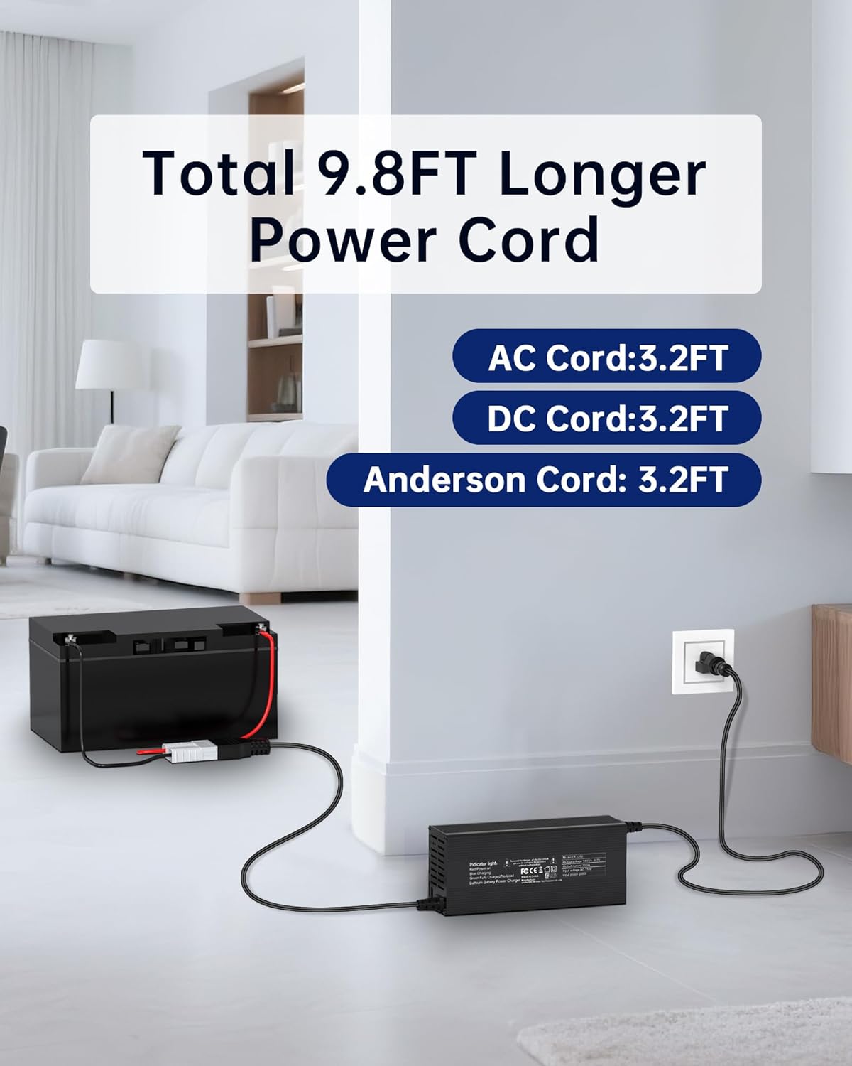 14.6V Charger for LiFePO4 Lithium Battery with Quick Connector, LED Indicator, Smart 0V Activation Power Adapter for 12V 20A Lithium Battery Cycle Rechargeable Batteries of Boat, RV