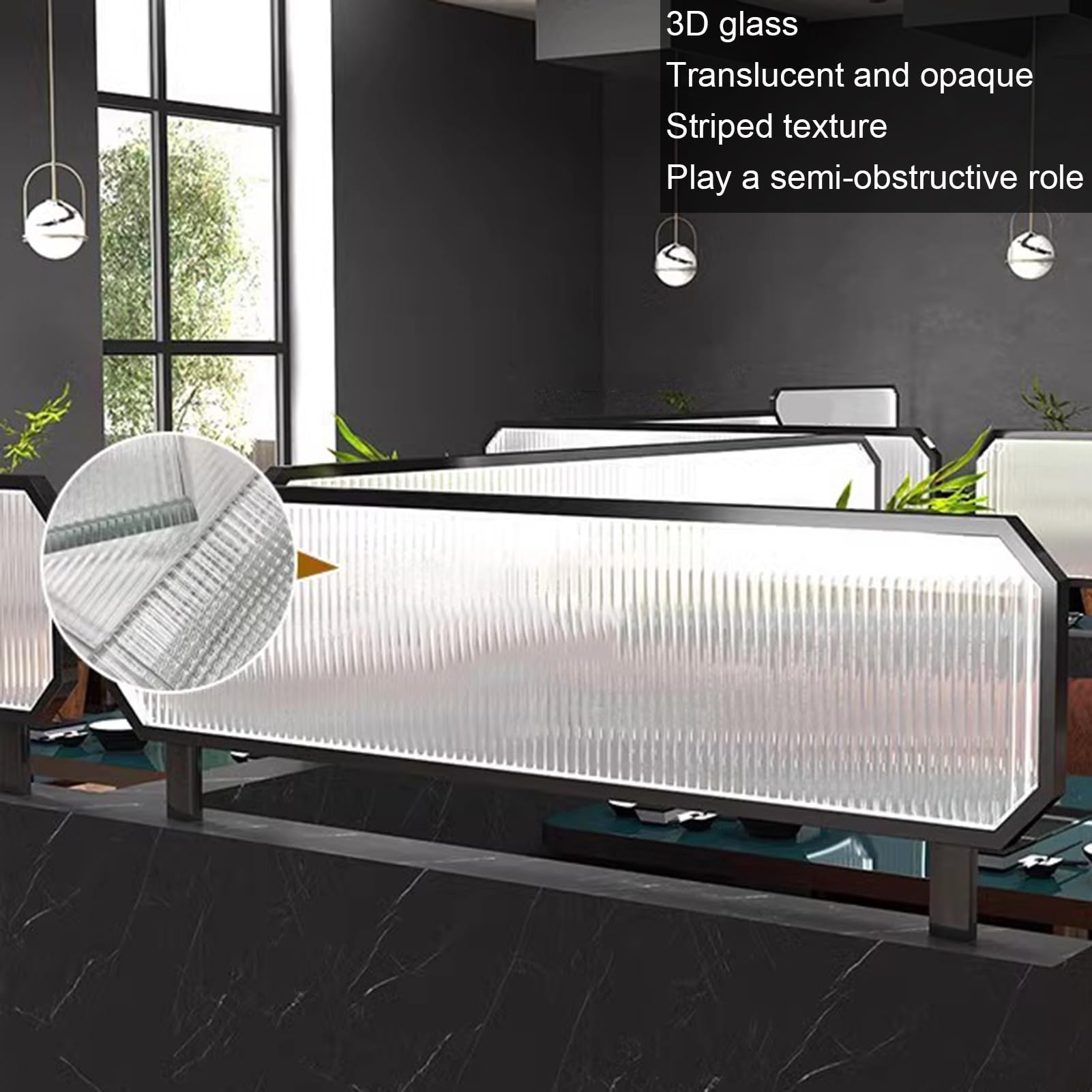 Genérico Mampara de Vidrio con Rayas Negras - Divisor de Comedor de 30 cm de Alto, mampara de privacidad semiprivada para mesas, 120 x 30 cm, Barrera Baja para restaurantes y cafeterías