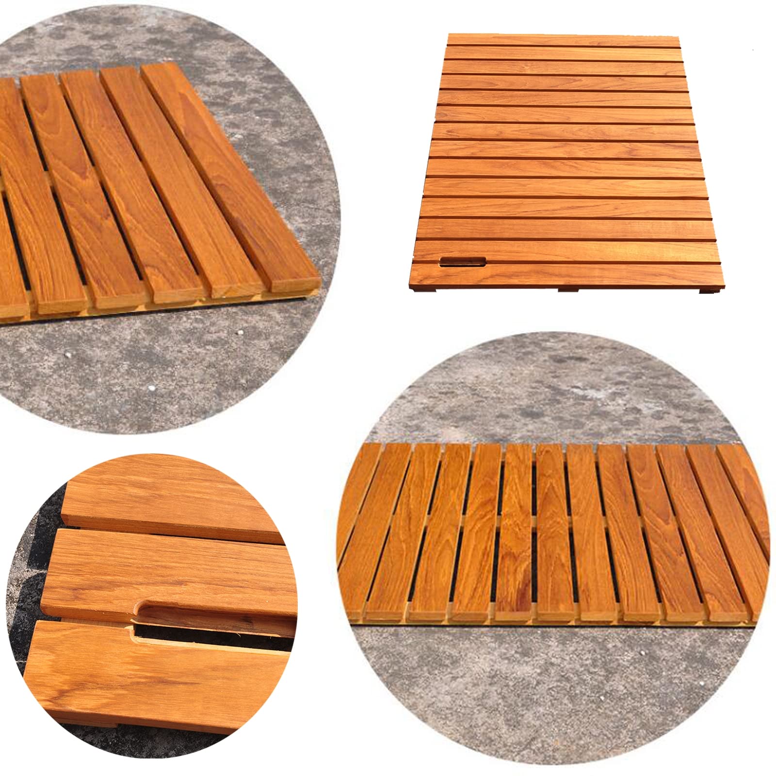 Pedana Doccia in Legno,Tappetino da Bagno in Legno di bambù per Doccia - Tappetino da Bagno Impermeabile Antiscivolo per Interni Ed Esterni Personalizzabile,70x100cm/28x39in
