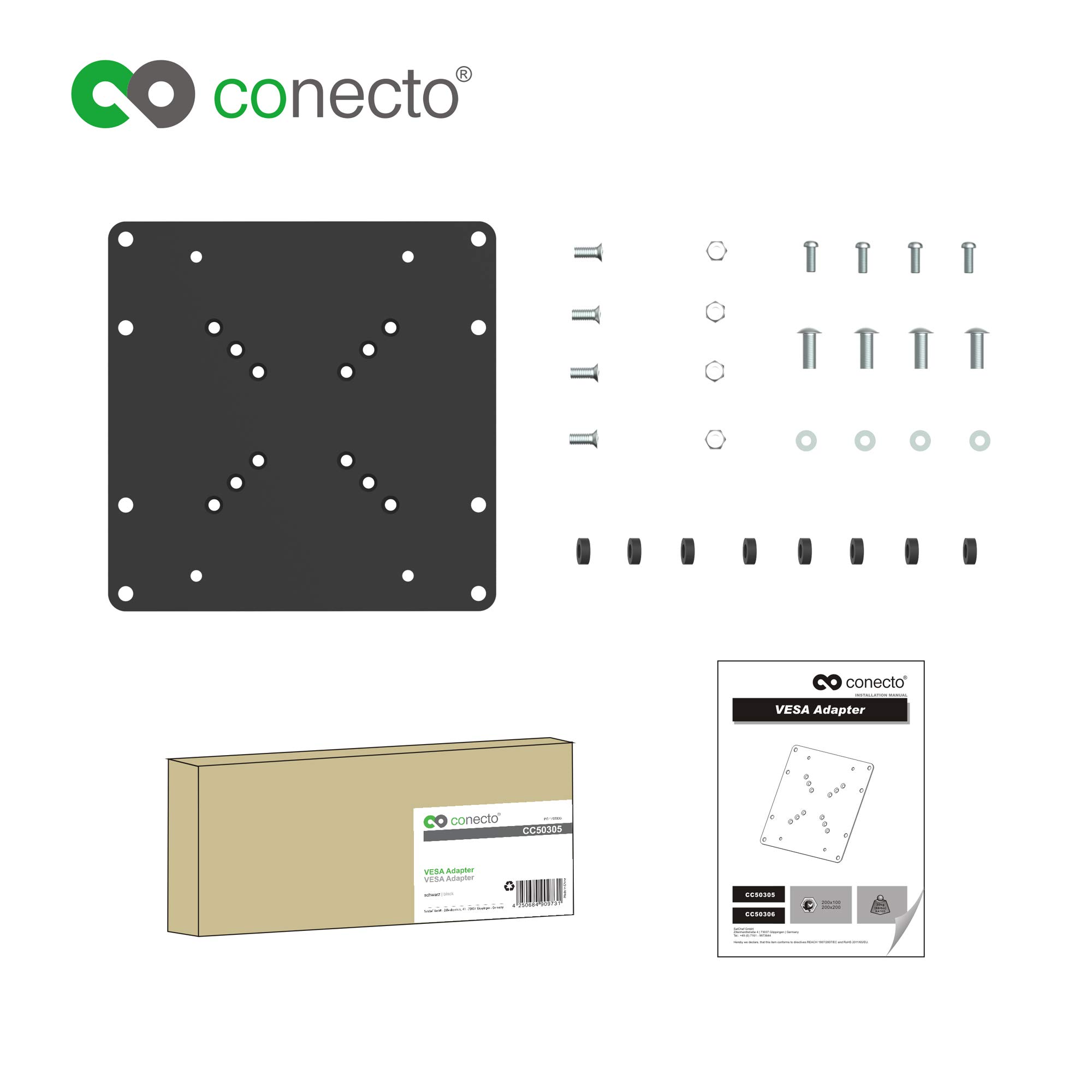 conecto CC50305 uniwersalny adapter VESA VESA 50x50 do 200x200, 1-częściowy, czarny