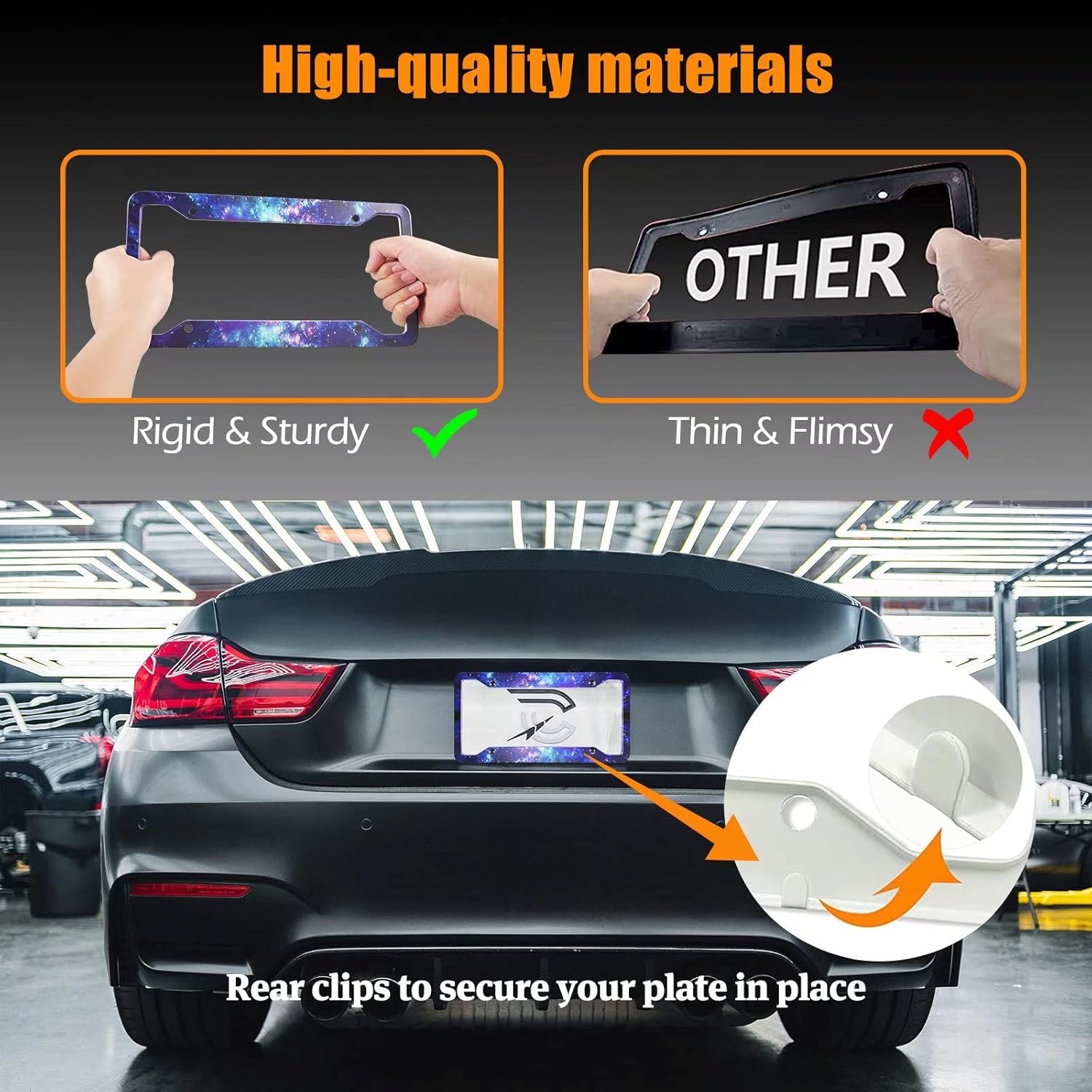 Galaxy License Plate Frame - 2 Pcs Set Quality Aluminum Metal Blue Purple Starry Sky Night Car Tag Holders 4 Holes for US Canadian Car (12.3" x 6.3") - Image 3