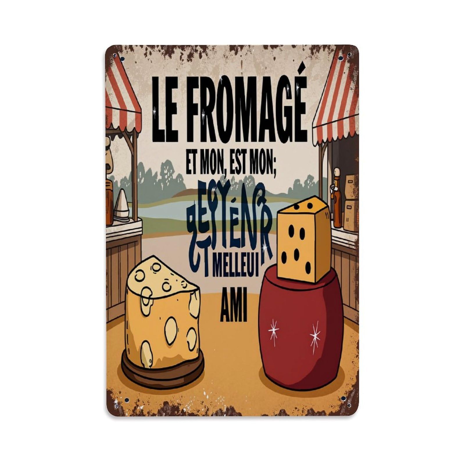 Cheese Market Scene With Stalls Vintage Tin Sign Retro Metal Wall Decor Metal Poster, Home Bar Garage Farmhouse Cafe Wall Art Decoration 8x12Inches