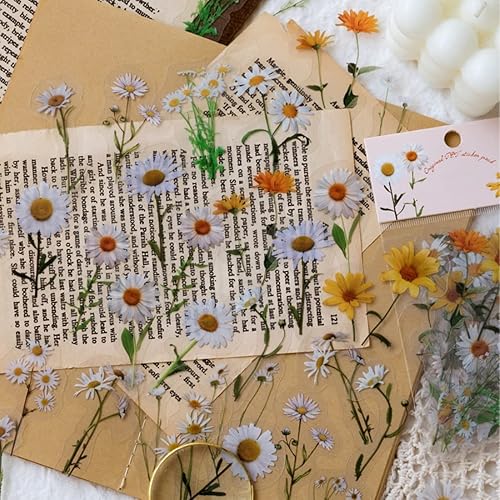 Miniatura 3 de Calcomanías de flores naturales con rosa margarita tulipán girasol orquídeas calcomanías florales de vinilo para juguetes regalos planificador