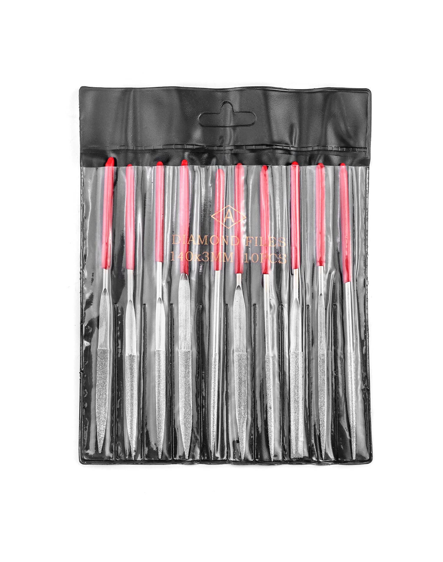 QWORK® Zestaw pilników diamentowych, pilniki igiełkowe 3mmx140mm Mini pilniki diamentowe do miękkiego metalu, drewna, kamienia, plastiku, 10 szt.