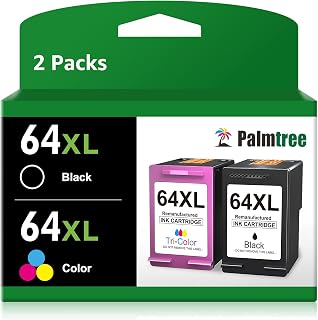 64XL Ink Cartridges Black and Color Replacement for HP 64XL Ink Cartridge Combo Pack for HP Ink 64 XL Work with HP Envy Photo 7858 7855 7155 Envy Inspire 7255e 7955e Tango Series(1 Black, 1 Tri-Color)