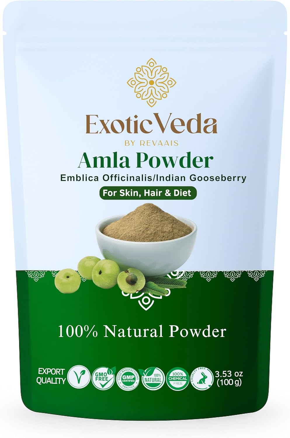 Amla Powder | 100% Pure & Natural Indian Gooseberry | Ayurvedic Herbal Supplement for Hair Care, Skin Glow & Wellness | Non-GMO, No Additives, Preservatives or Fillers | 100g Pouch
