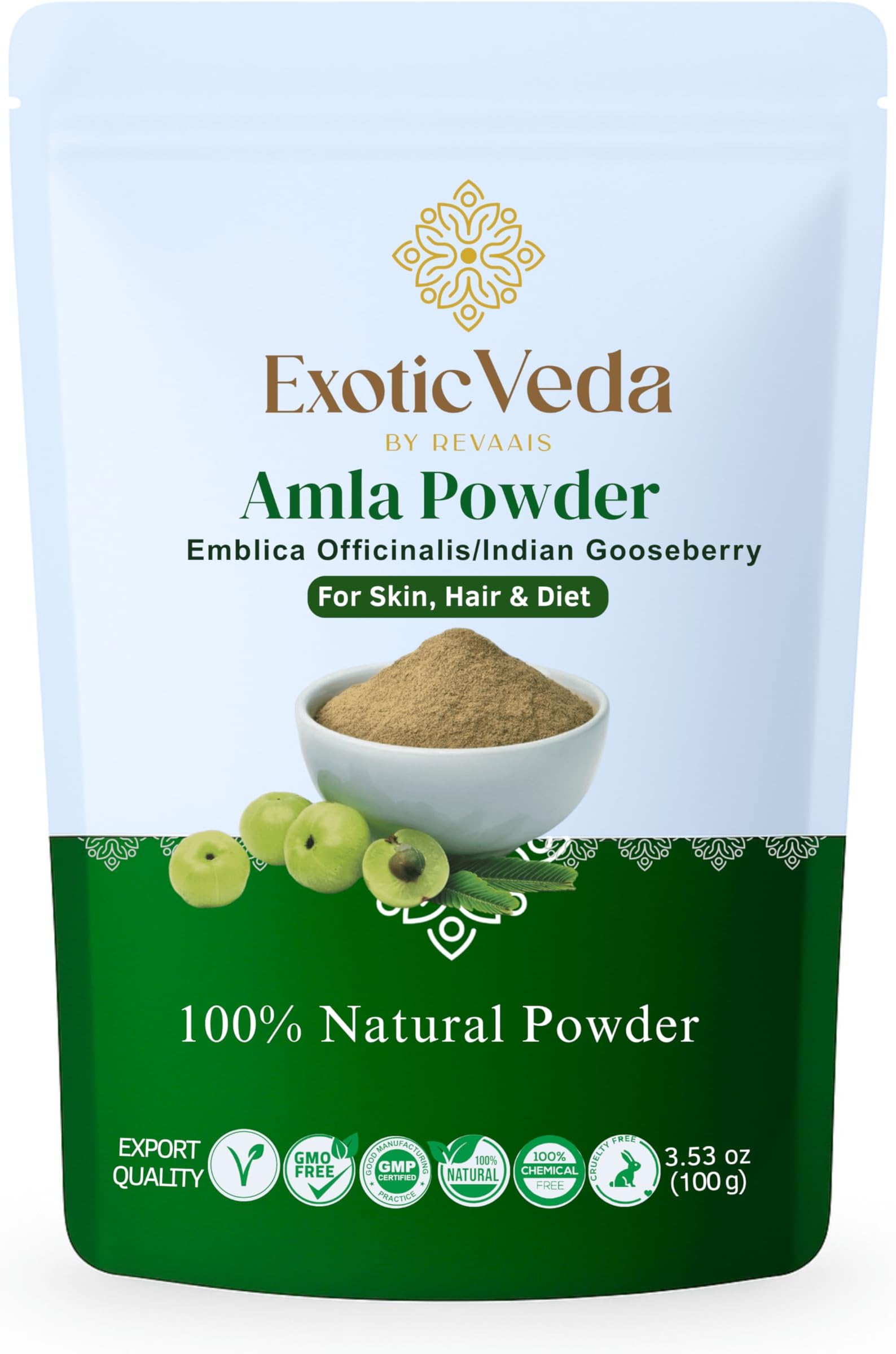 Amla Powder | 100% Pure & Natural Indian Gooseberry | Ayurvedic Herbal Supplement for Hair Care, Skin Glow & Wellness | Non-GMO, No Additives, Preservatives or Fillers | 100g Pouch