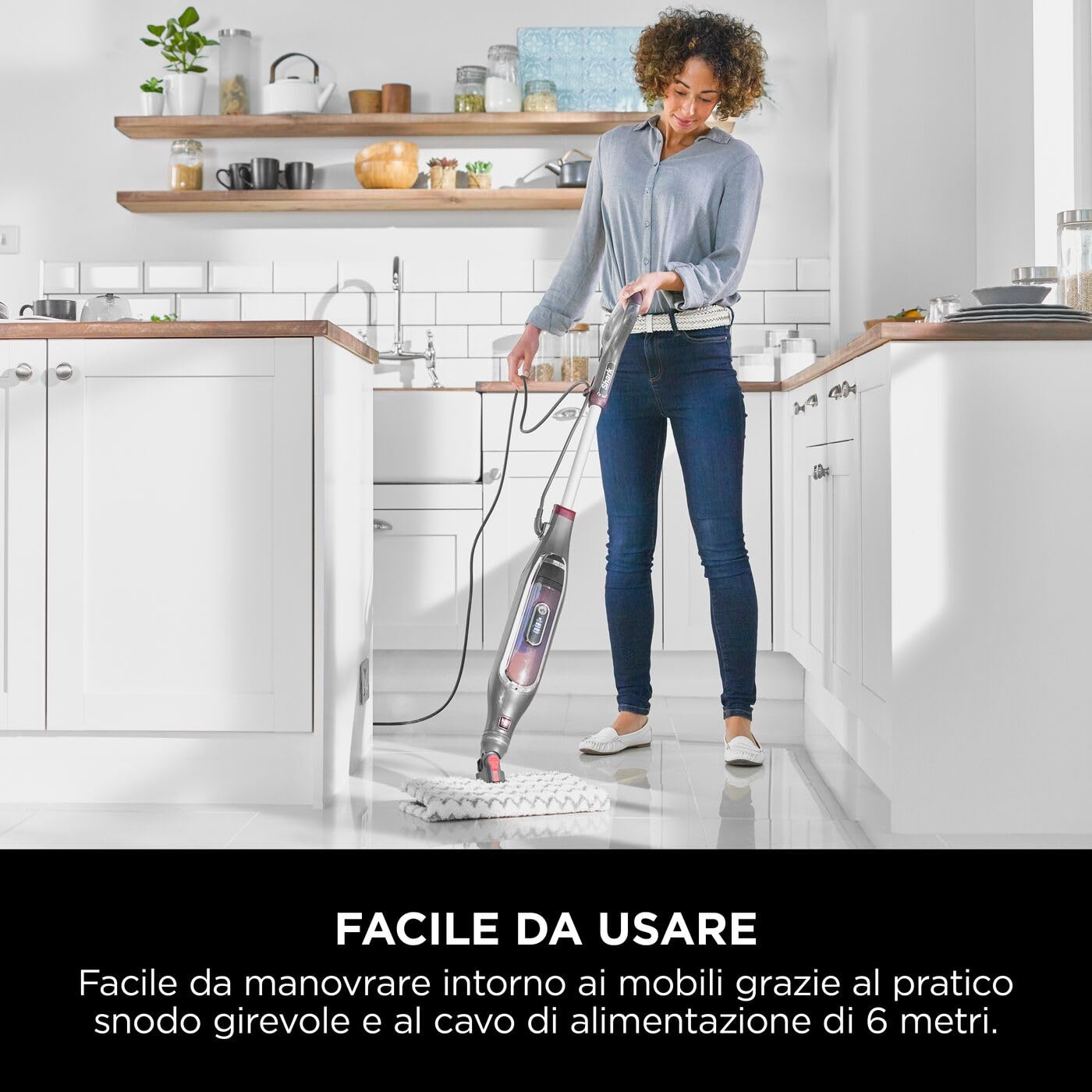 Shark Automatic Klik n' Flip Steam Mop, Scopa a Vapore Intelligente, Cavo 6 m, 2 Panni Lavabili, Serbatoio Capacità di 375 ml, Riscaldamento in 30 Secondi, Bordeaux/Grigio, S6003EU
