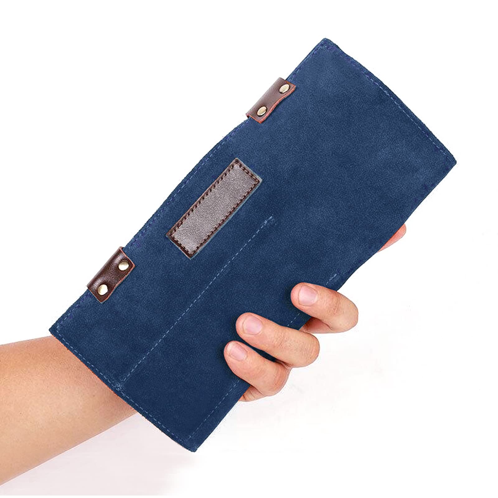 HJ-ZP011-Blue Scherentasche zum Aufrollen, 12 Taschen, echtes Leder, Stylisten-Fellpflege, Scherenhalter, Friseur-Haarschere, Scheren für Friseure