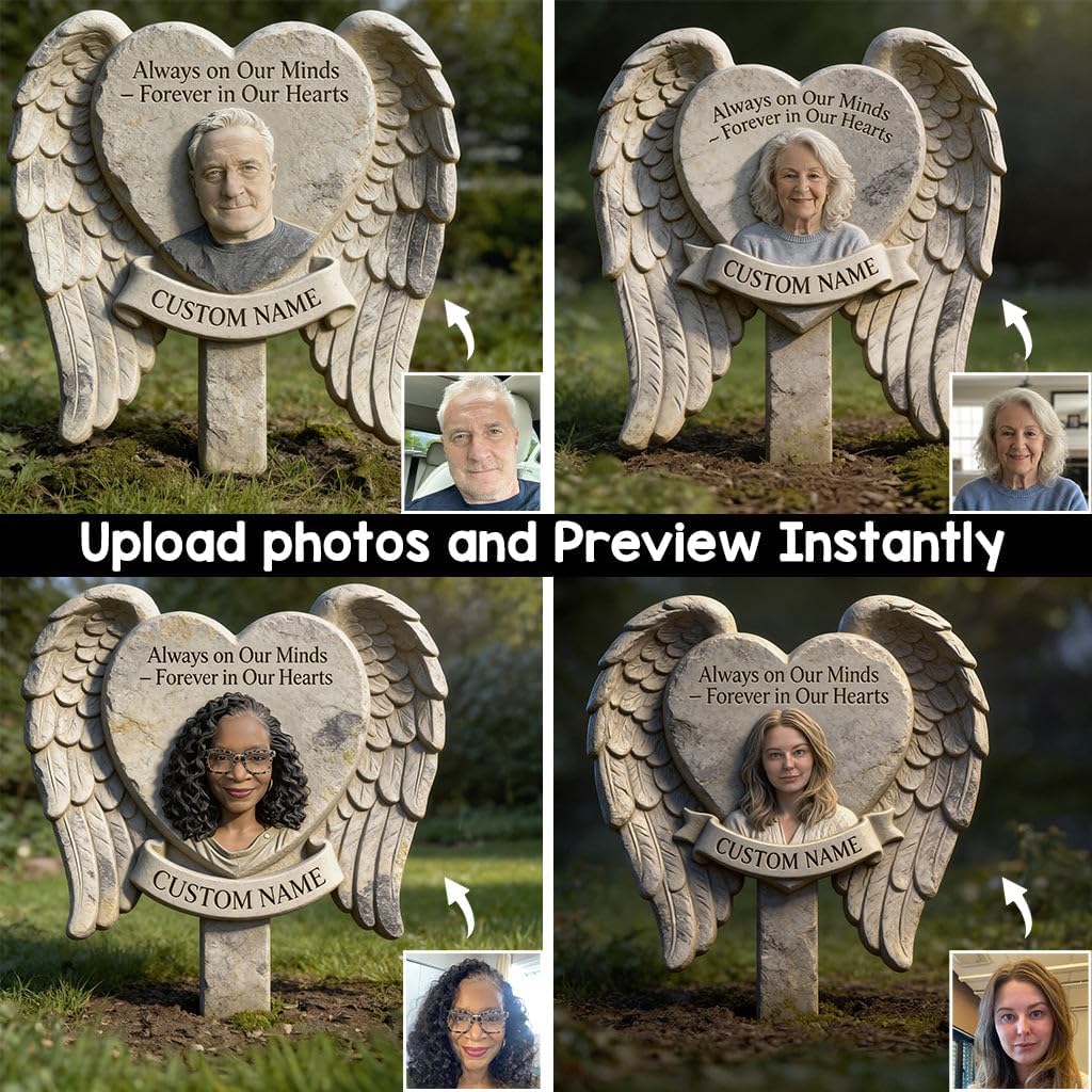 Always On Our Minds - Personalized Memorial Acrylic Garden Sign/Acrylic Plaque Sign Heart Shaped Angel Wings Sympathy Yard Art Loss Of Loved One Grave Marker Outdoor Decor Remembrance Stake
