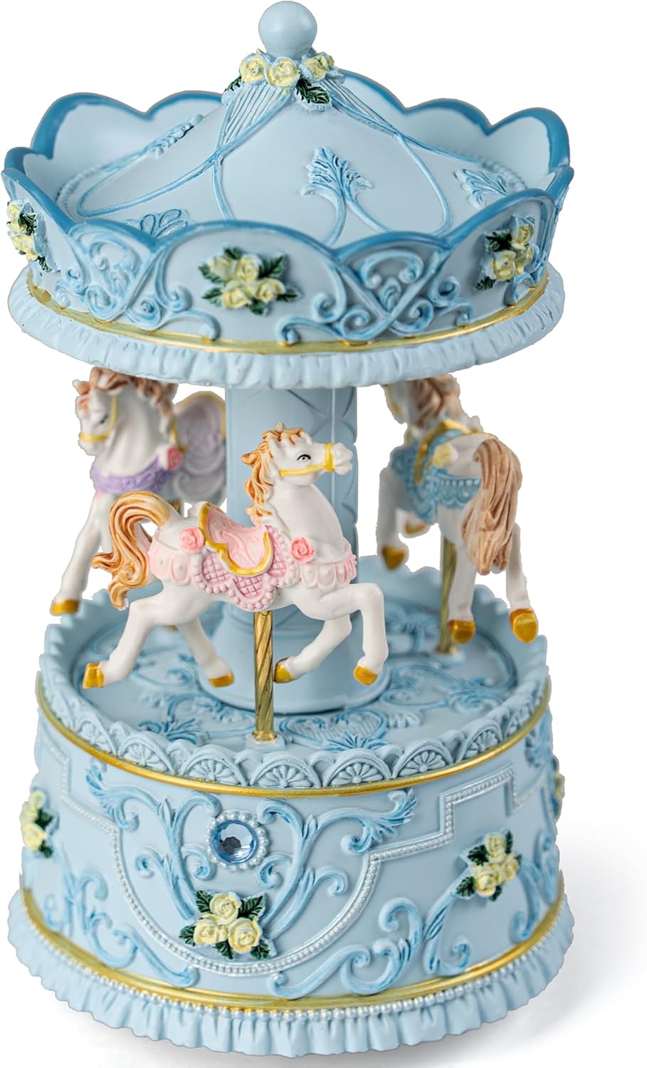 Elegant Blue Carousel Music Box,Handcrafted Rotating Horses & Floral Details Musical Figurine, for Birthdays,Christmas,Valentine's Day,Birthday,Home Décor,Plays You are My Sunshine Tune - Image 4