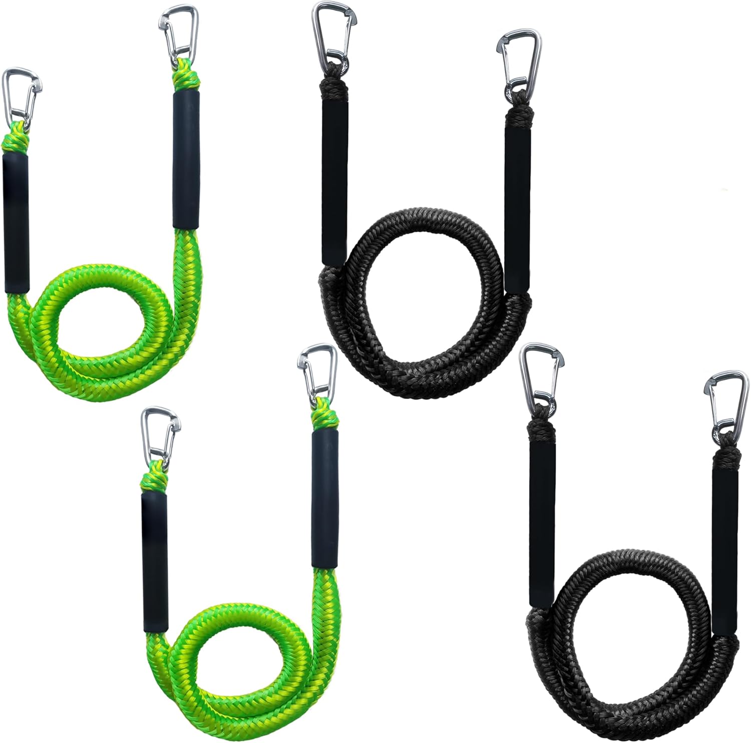 Green and Yellow Floatable Bungee Dock Line with Double Stainless Steel Clips and Black Floatable Bungee Dock Line with Double St for Boats,Anchor Line,Mooring Rope for Kayak,Watercraft,SeaDoo,Jet Ski