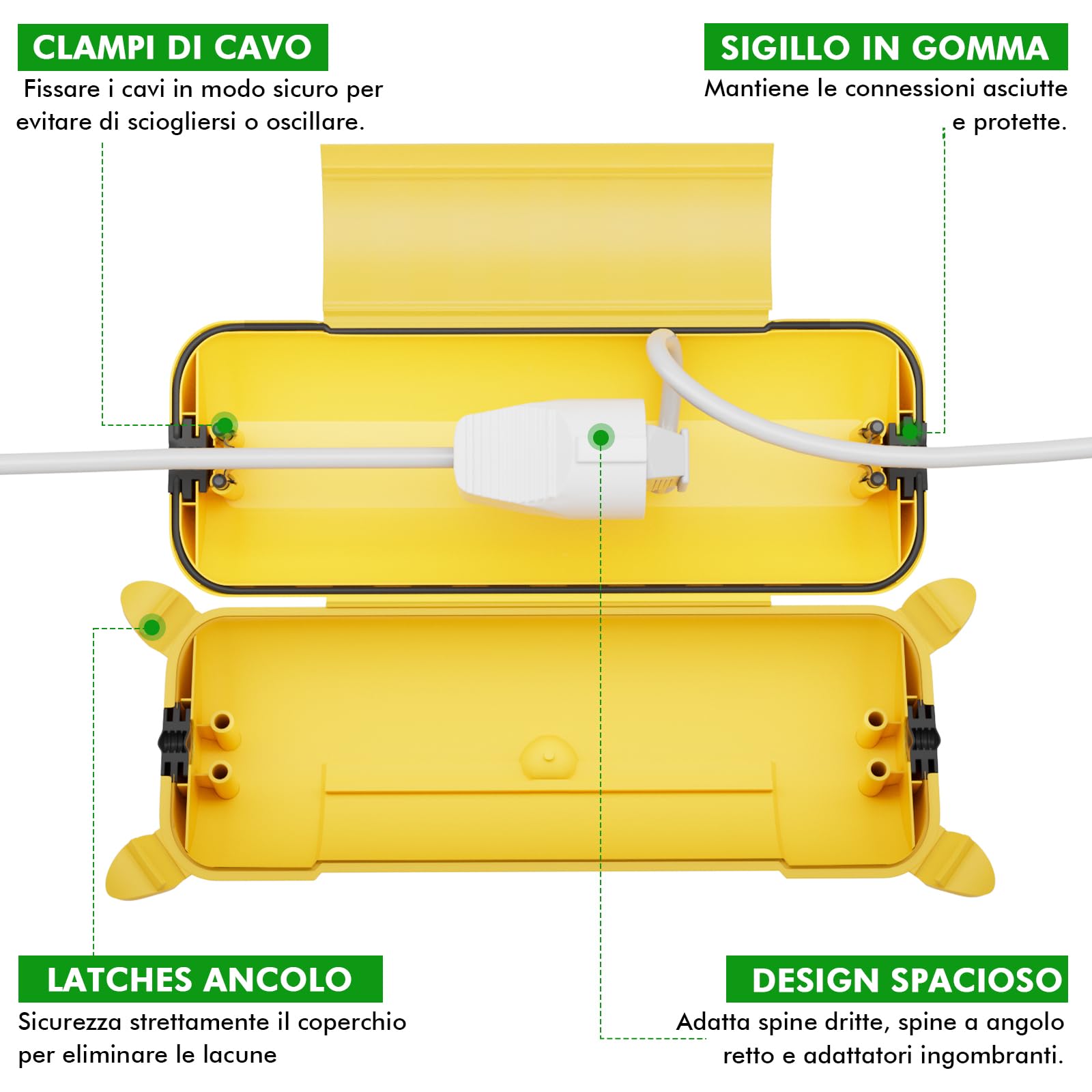 RESTMO Scatola di Protezione Stagna IP44 (290x110x75 mm) – Resistente alle Intemperie, Impermeabile per Prolunghe, Decorazioni per Vacanze e Utensili Elettrici in Plastica, Giallo