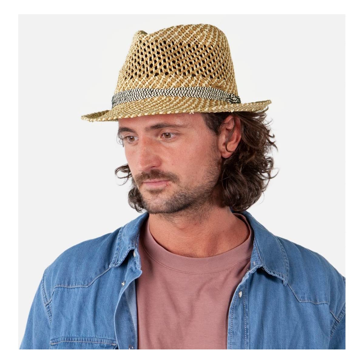 Barts Hydrang Trilby Strohhut Strohtrilby Sonnenhut Sommerhut Strandhut Klettverschluss