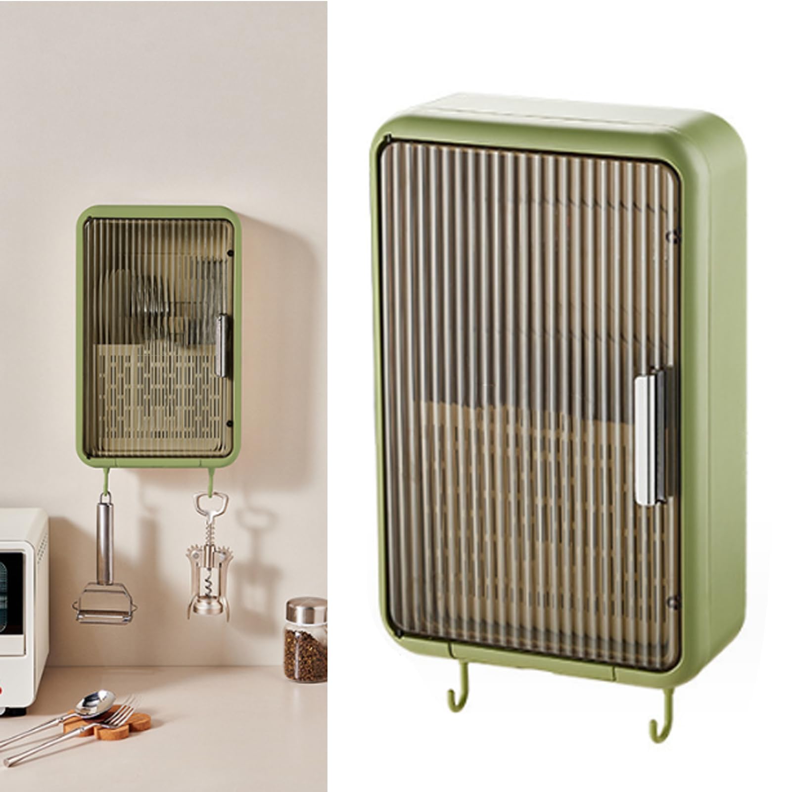 Wall Mounted Chopstick Draining, Dust Proof Kitchen New Cream Wallmounted Chopstick Cage for Home Flatware Organizers Utensils Storage with Cover, Suitable Ladles, Forks (Simple White) (Cream)