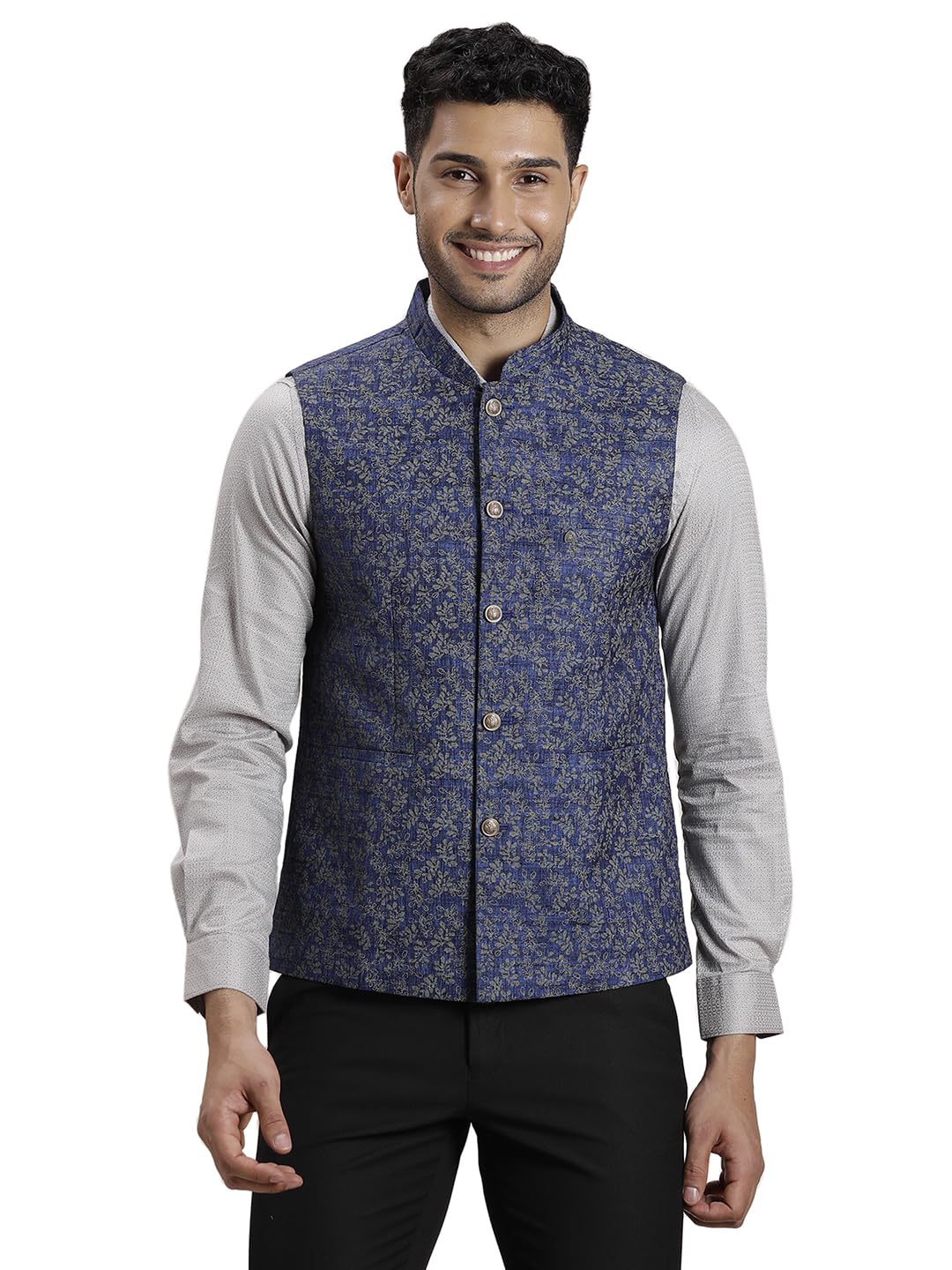 turtle Men Poly Cotton PRINTS Slim Fit Blue Nehru Jacket-picture-23
