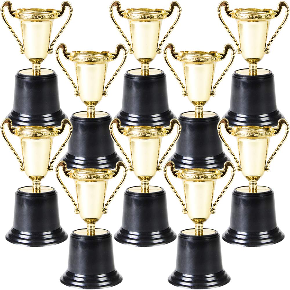 Gold Award Trophy Cups Pack of 12 Bulk 5 Inch Plastic Gold Trophies