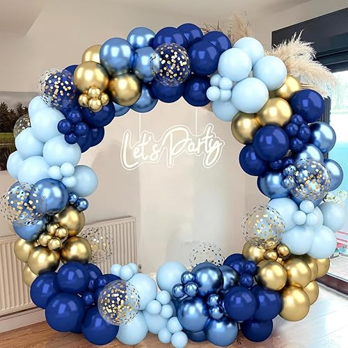 Kit de arco de guirnalda de globos azul marino y dorado de 152 piezas para baby shower, globos metálicos y azul macarrón, globo de confeti dorado