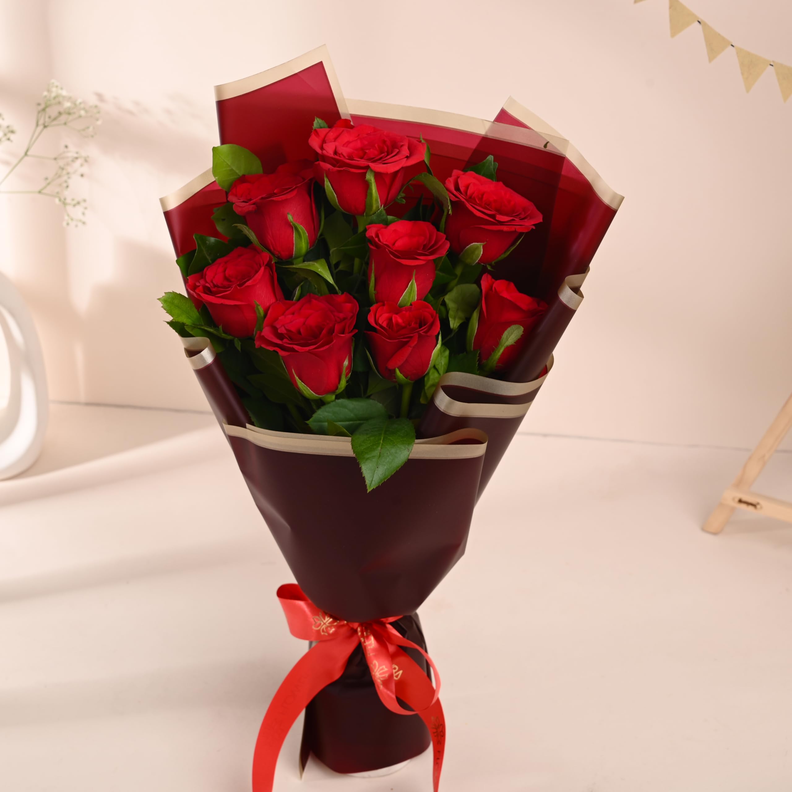 Red Rose Bouquet - 8 Roses for Birthday & Anniversary -1