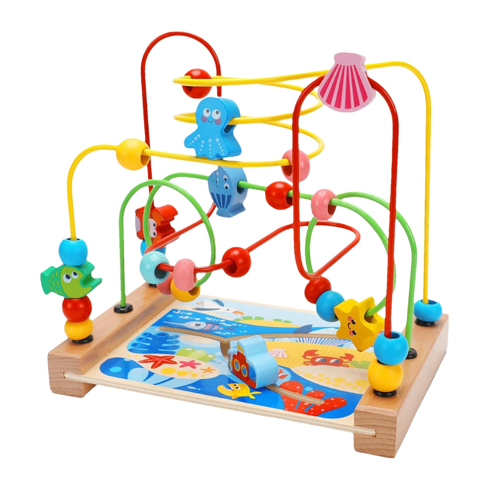 Bead Maze Toy - 22cm Toddlerss Coaster, Wooden Roller Track Toy, Colorful Activity Table, Interactive Bead Runners, Play Table | Sensory Motor Skills Development Fun for Early Learning Curious Kids