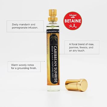 Esha Body & Hair Perfume Mist - Eau de Parfum for Women - Infused with Betaine - Zesty Mandarin and Pomegranate Infusion - Light Fruity Orange (CARIBBEAN SUNRISE)