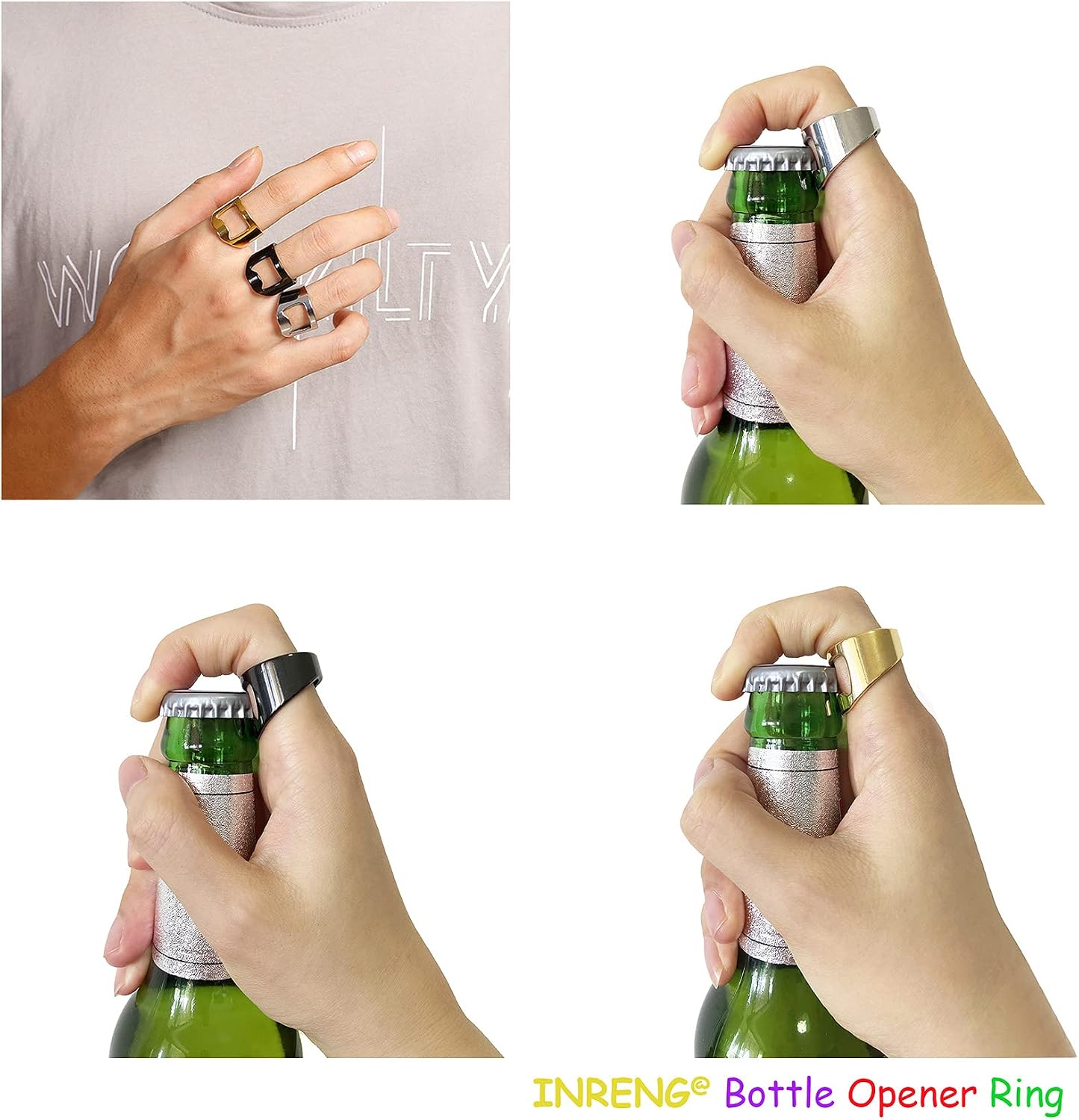 Stainless Steel Biker Finger Bottle Opener Ring for Men Women Creative Beer Bar Tool Jewelry image 2