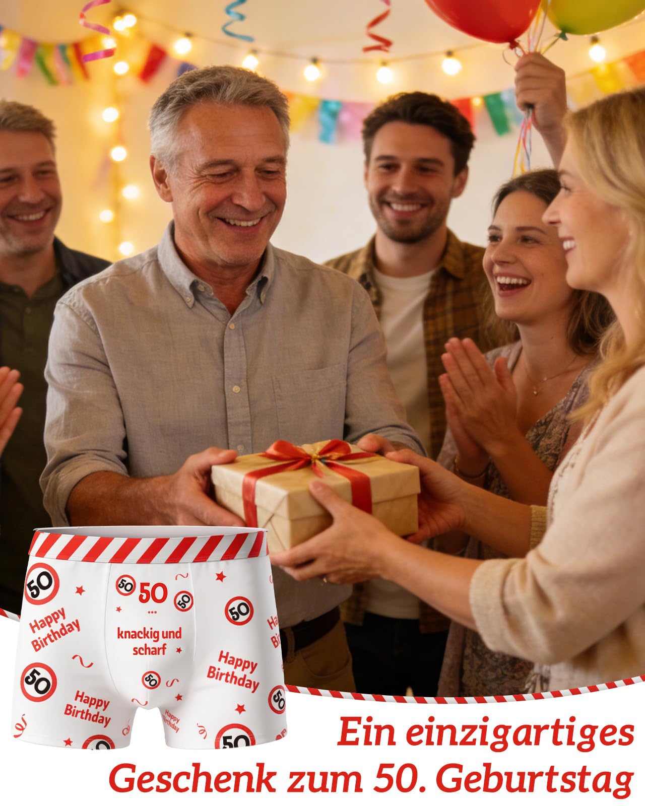 WenmthG Geburtstag Geschenke für Männer - Geburtstag Boxershorts rot-weißes Design mit Verkehrsschildern und Lustige Sprüche - Witzige Geschenke für Mann - 3