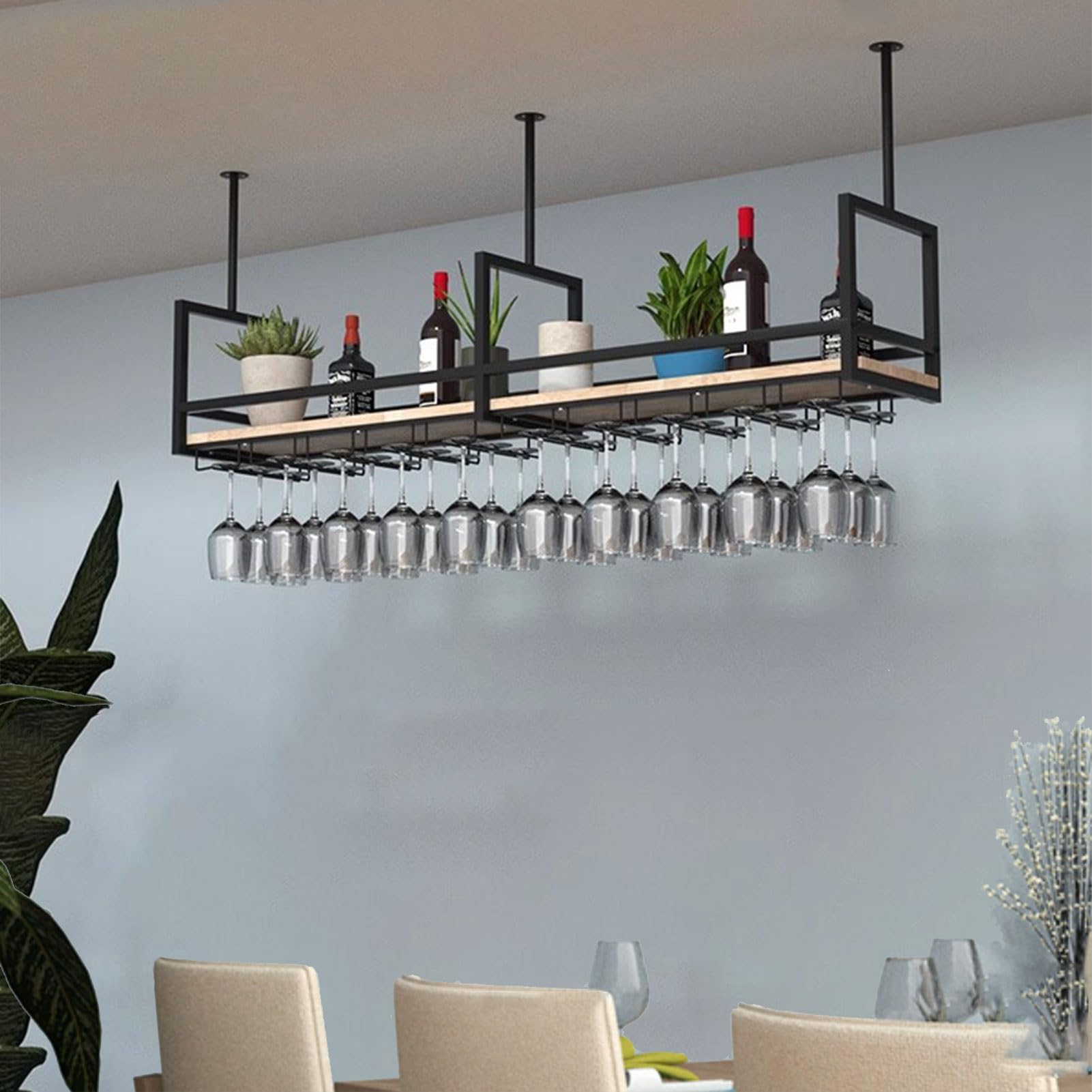 Support mural en bois massif et casier à vin suspendu pour une décoration d'intérieur élégante