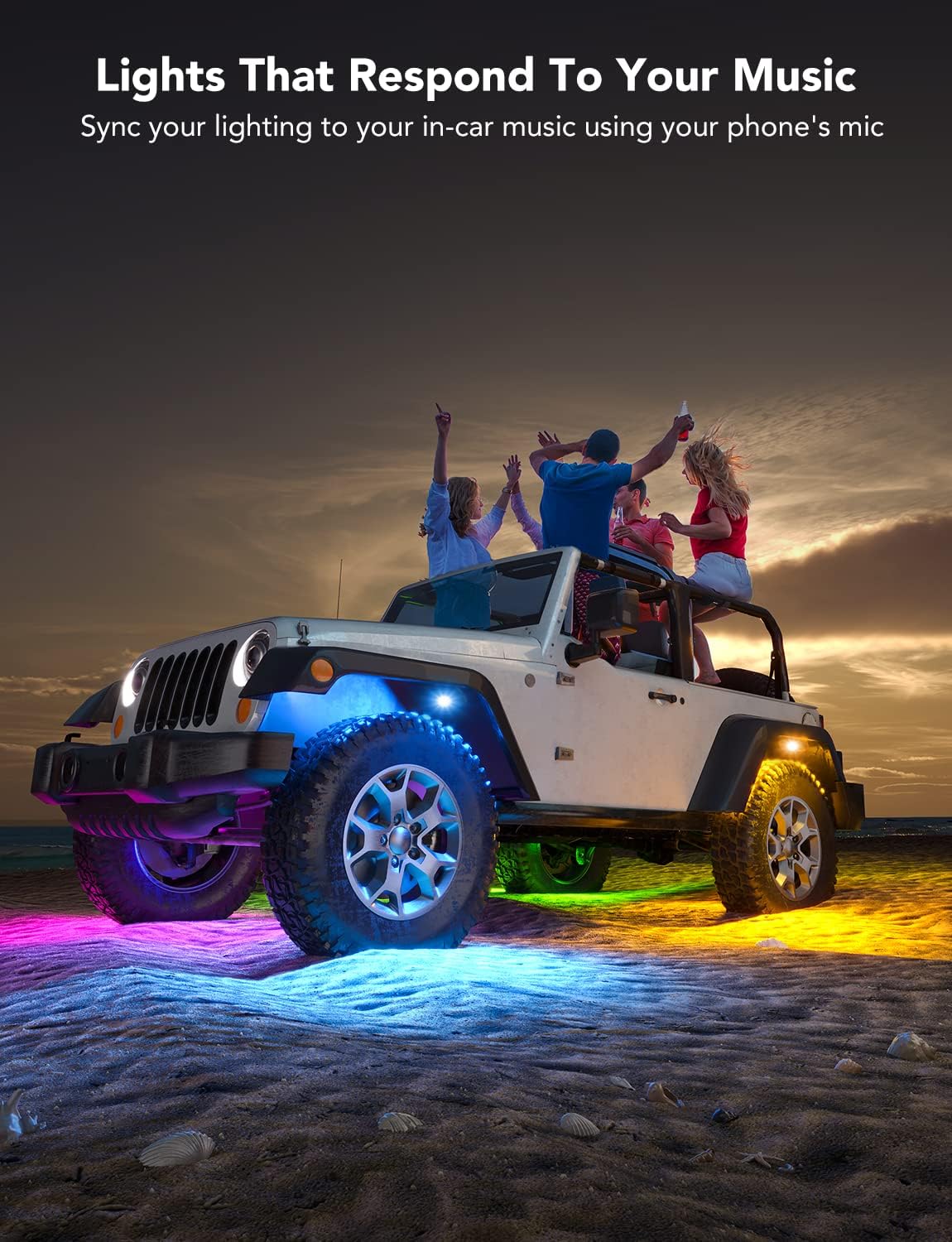 Govee Rock Lights with Smart APP Control, RGBW Underglow Car Lights with 64 Scene Modes, 4 Pods Warm White Under Car Lights with IP67 Waterproof and Reactive Music Mode for Cars, Trucks, DC 12V : Automotive