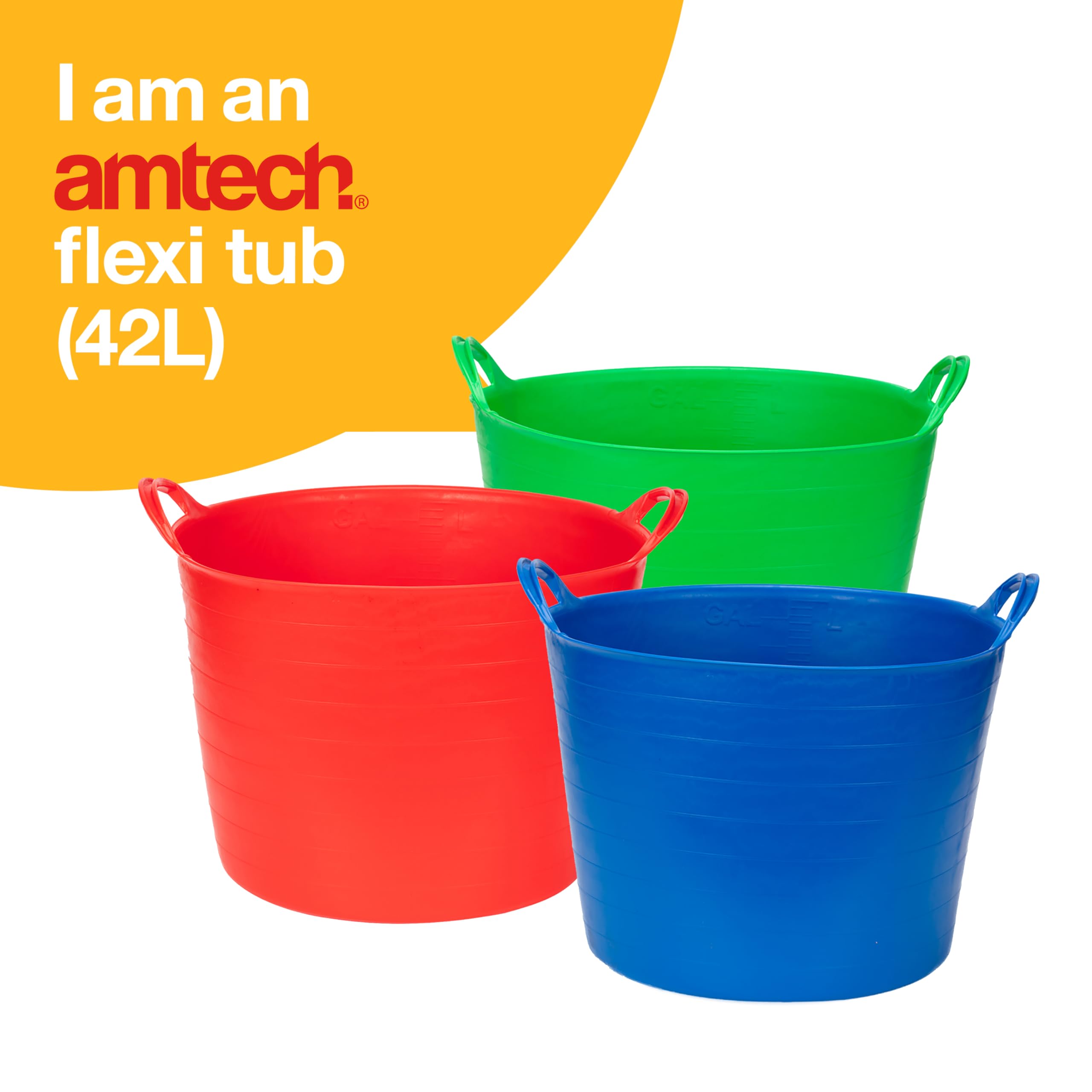 Amtech - Paquete de 3 tinas Flexibles para Transportar Agua, Tierra, Ladrillos, alimentación de Animales y más, Asas reforzadas superfuertes, duraderas y duraderas, Resistentes, Resistentes al frío