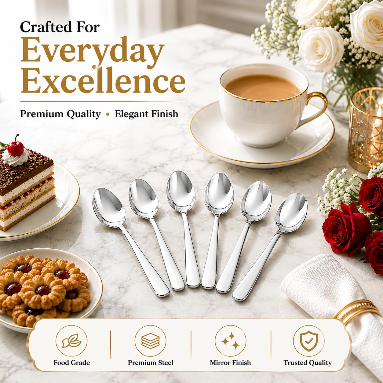 Kanshita's Rasoiware Stainless Steel Tea Spoon Set | Pack of 6 | Durable & Food-Grade Cutlery 4