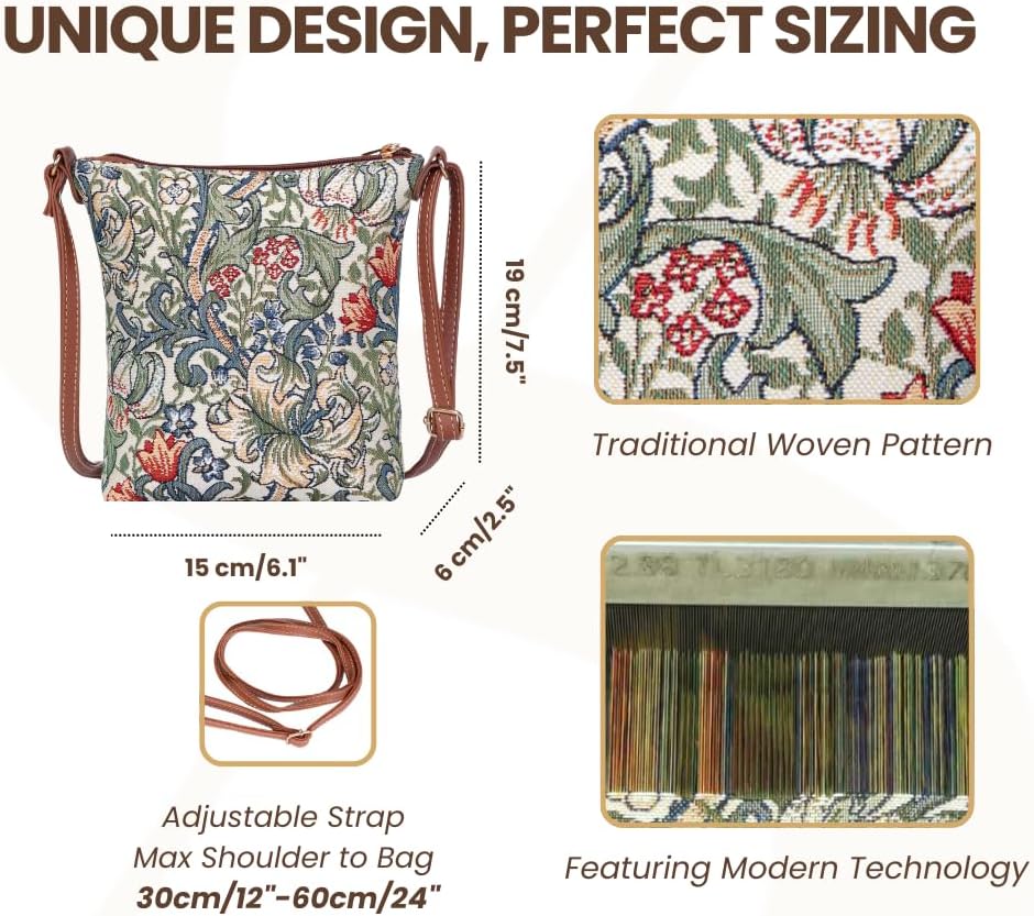 Signare Tapestry Small Crossbody Bag Sling Bag for Women with Jane Austen Design (SLING-AUST)