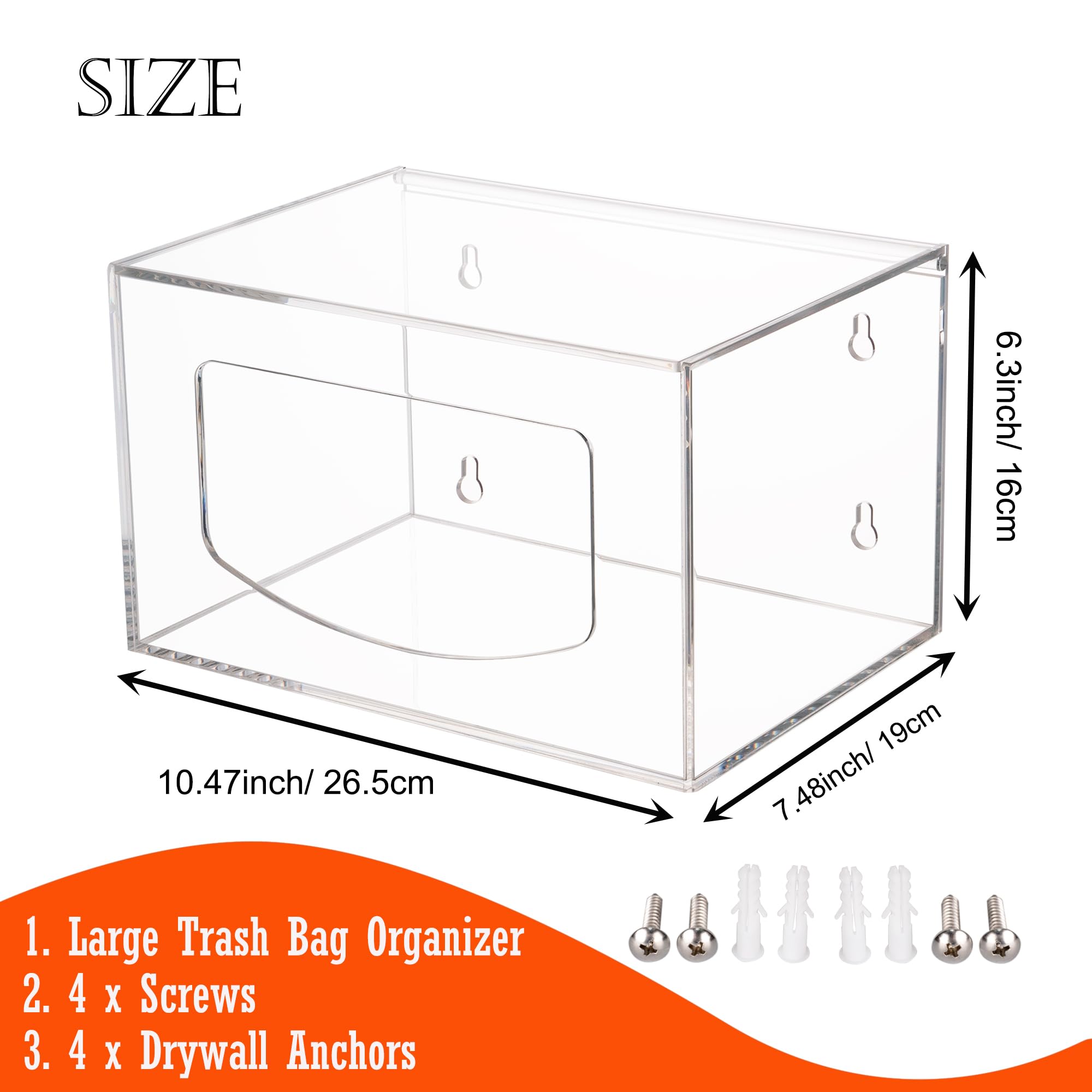 Dispensador de bolsas de basura extra grande con tapa, dispensador de bolsas de basura acrílicas debajo del fregadero, dispensador organizador de bolsas de basura de cocina montado en la