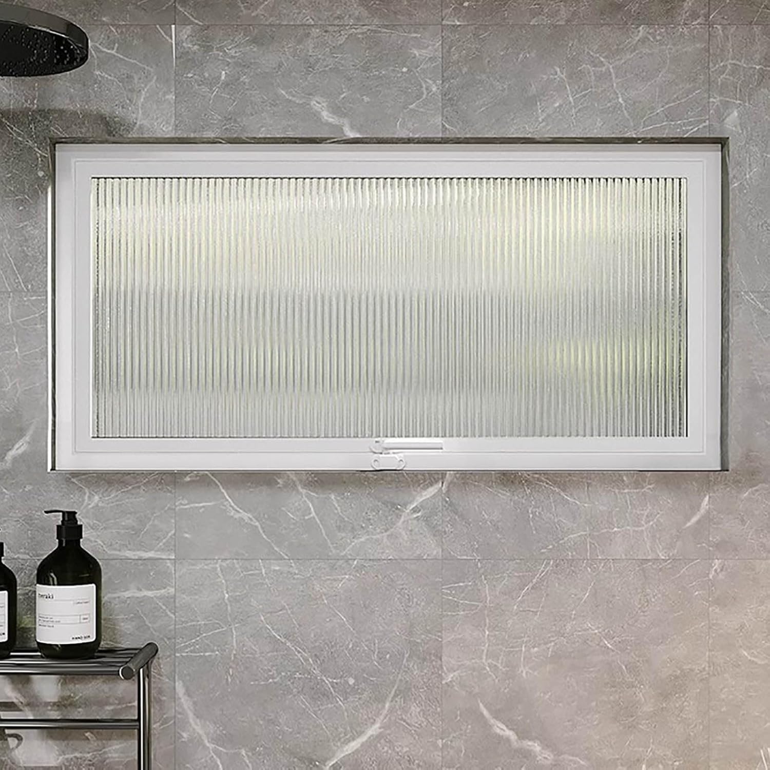 Rectangular Metal Window 360° Rotation Home Decor Sliding Window with Handles Aluminum Tempered Glass Durable Rainproof Replacement Tempered Windows for Bathroom Kitchen Living Room(White Vertical Str