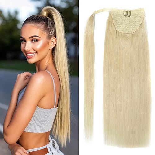 18" Straight Wrap Around Ponytail Human Hair extensions for Women