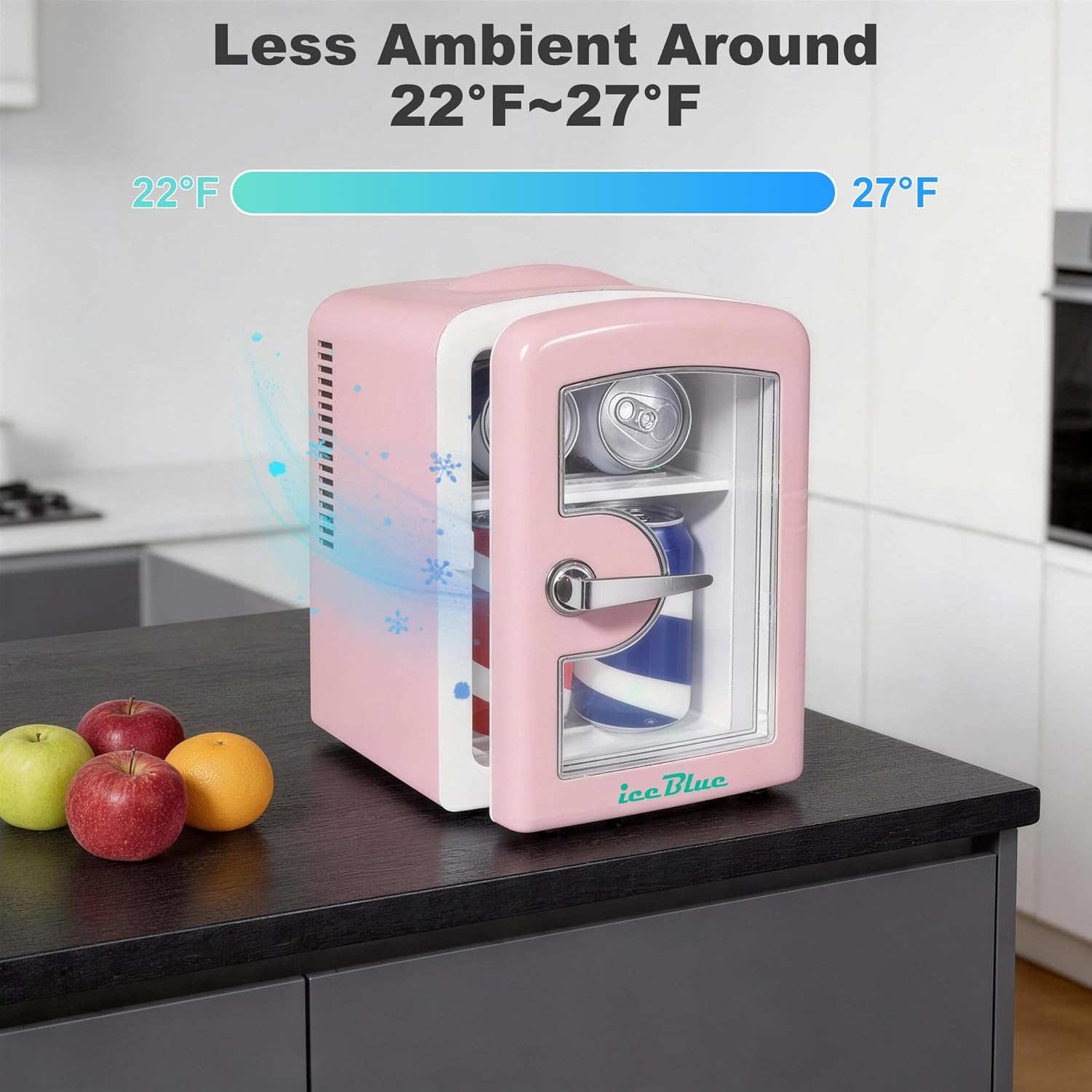 Iceblue Mini Fridge, Skincare Fridge with Viewing Window, 4 Liter /6 Cans Compact Mini Makeup Fridge for Beauty & Beverages, Tiny Fridge for Bedroom, Car, Office, Dorm, Gift (Pink)