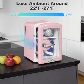 Mini Fridge, 4 Liter /6 Cans Skincare Fridge with Viewing Window (Pink) | Compact Mini Makeup Fridge for Beauty & Beverages, Dual-use Portable Tiny Fridge for Bedroom, Desk, Office, Home, Car, Gift