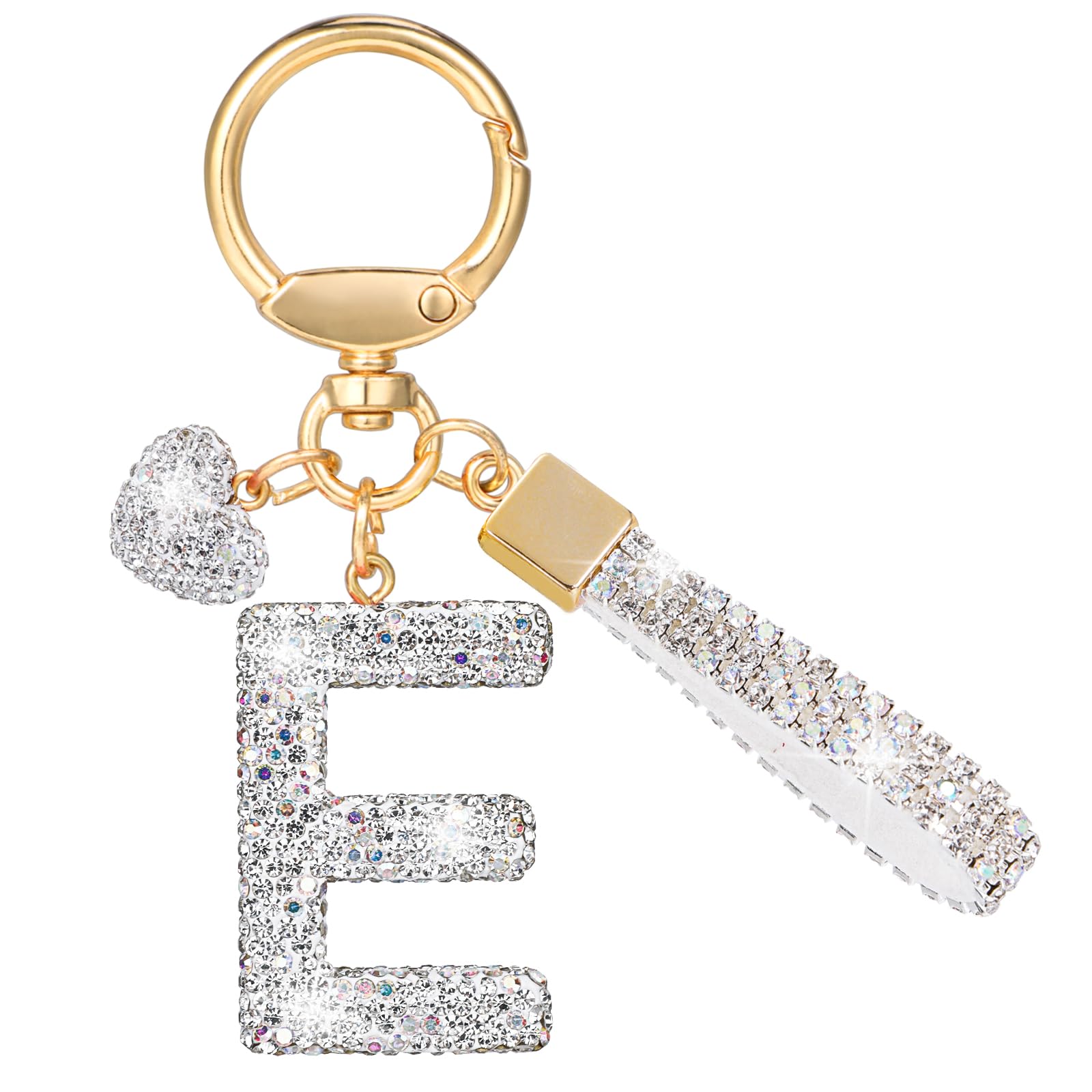 MWOOT Schlüsselanhänger Buchstabe Glitter Rhinestone, Keychain Silvery mit Namen Cute Car Keychain, Auto Schlüsselanhänger Tasche Anhänger Handbag Charms Accessories Keyring Geburtstag for Frau(E)