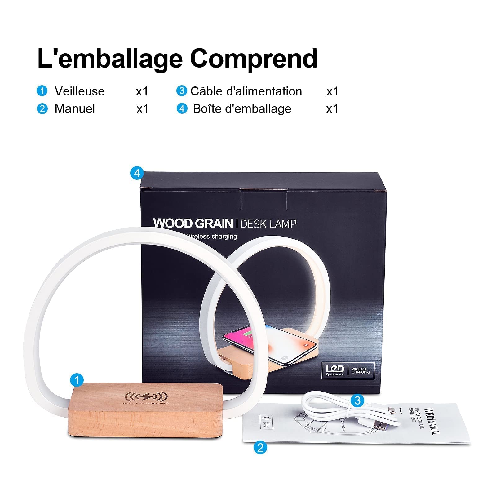 Lámpara de noche con cargador inalámbrico, lámpara de mesa táctil con puerto USB, lámpara de escritorio LED con 3 niveles de luminosidad y escalada continua para lectura, salón, oficina