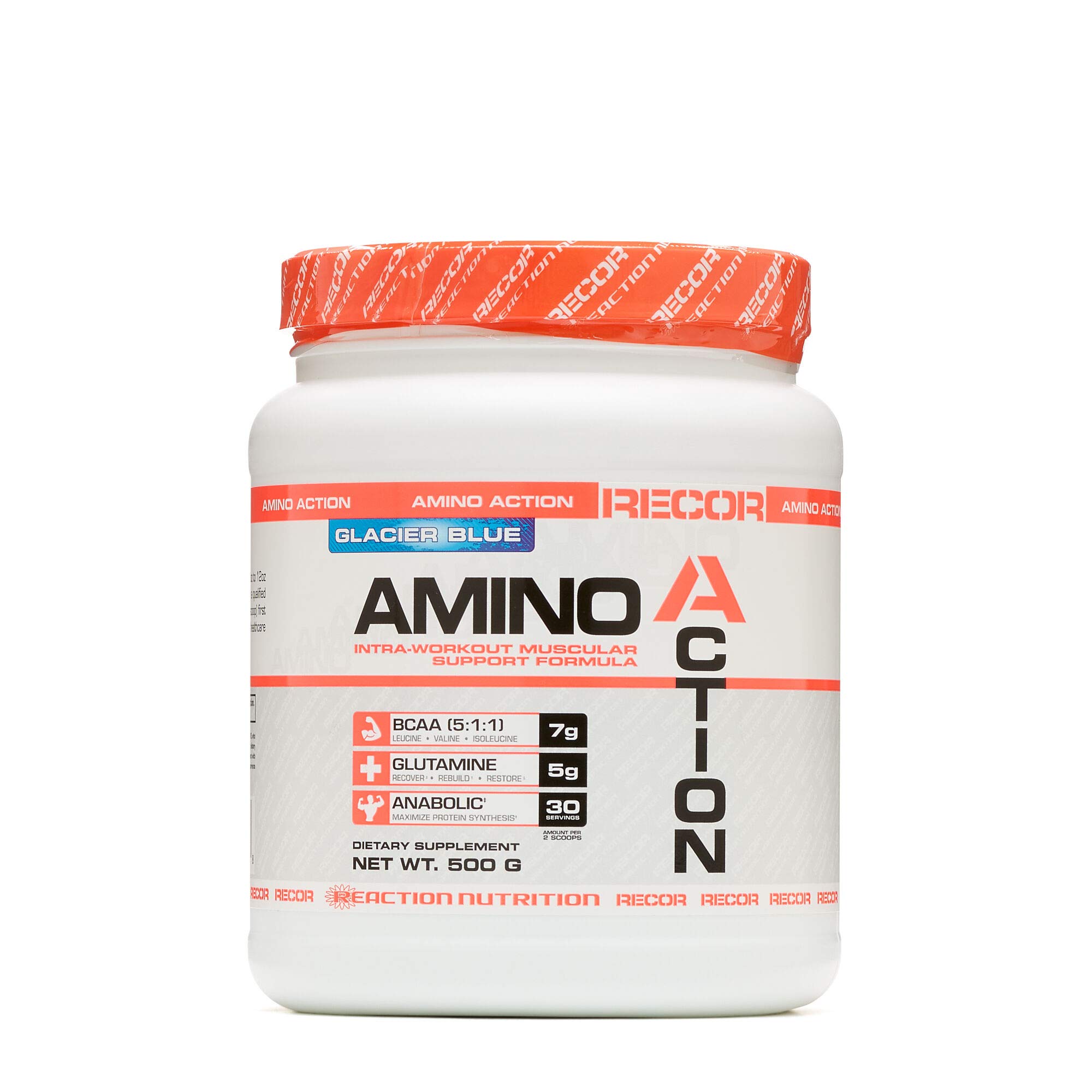 Reaction Nutrition Recor Amino Action Suplemento intra-treino com BCAAs, sabor Glacier Blue, 500 g